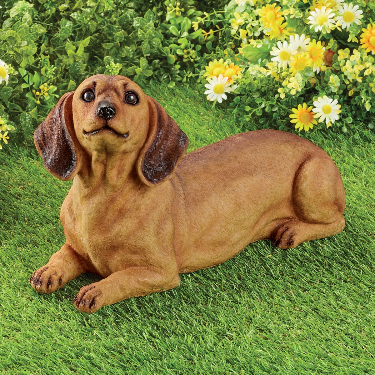 HandPainted Realistic Resting Dachshund Yard Statue Collections Etc.