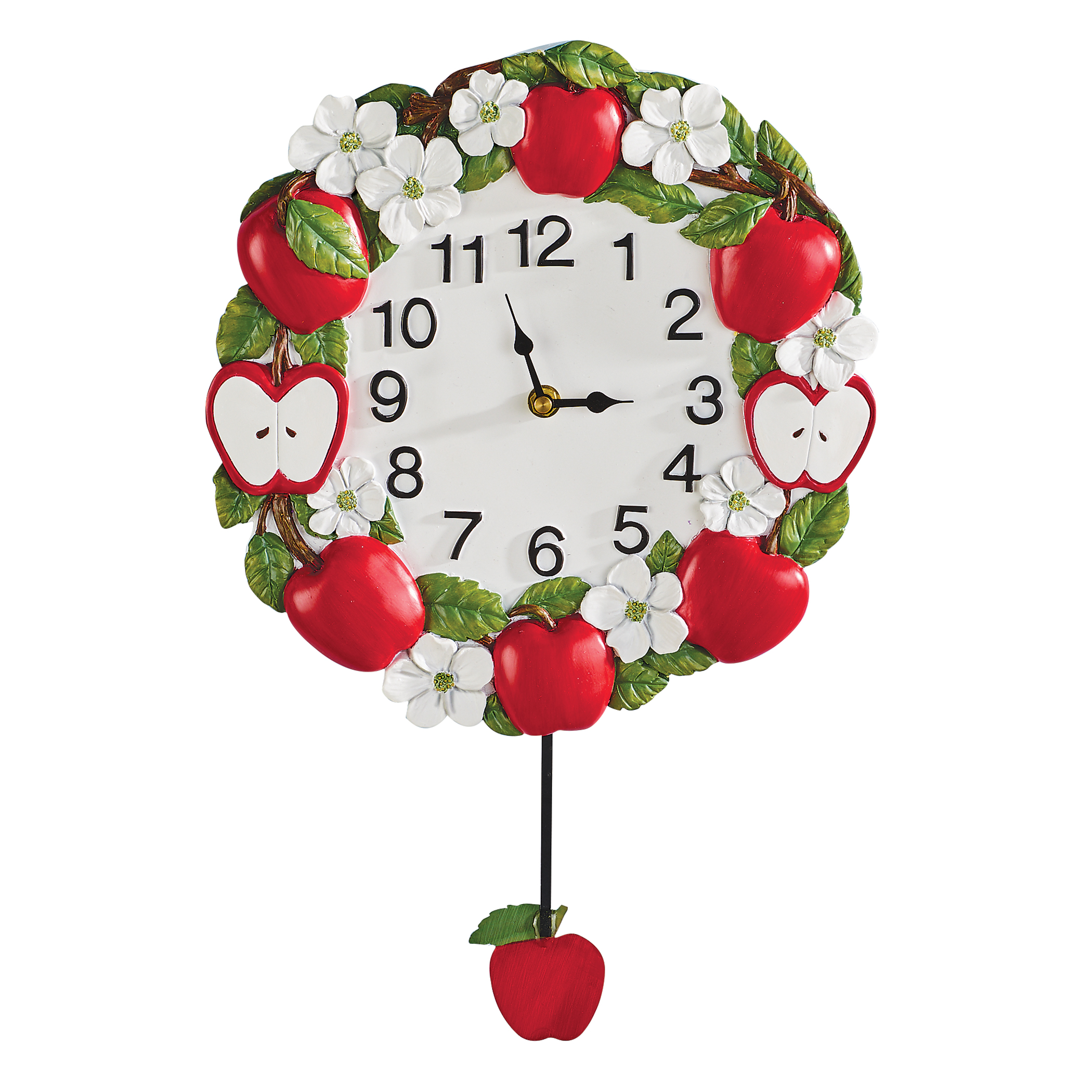 Hand-Painted Apple Blossom Pendulum Wall Clock