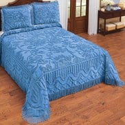 ELLE Decor Diamond 100% Cotton Chenille Bedspread, Queen, Blue