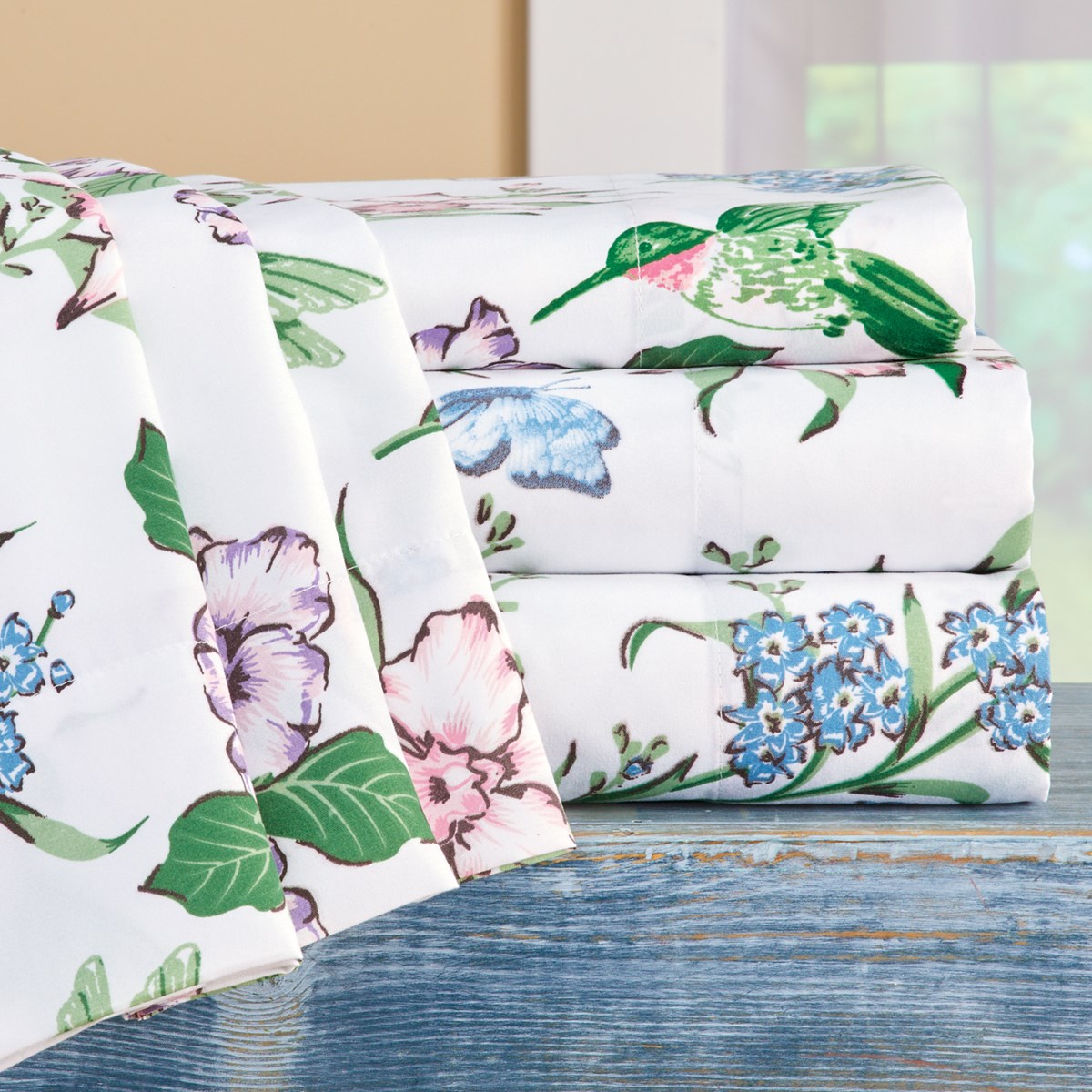 Floral Hummingbird Bed Sheet and Pillowcase Set Collections Etc.