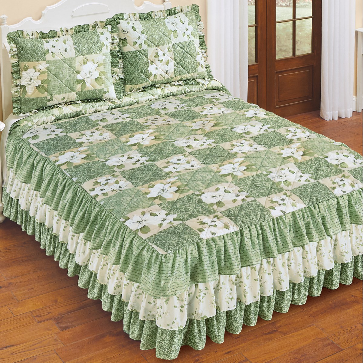 Lovely Magnolia Patch Ruffled Quilted Bedspread Collections Etc.