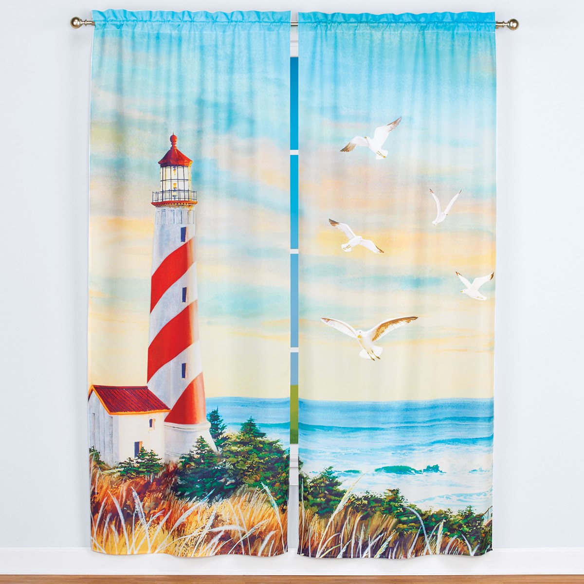 Scenic Lighthouse Landscape Polyester Window Drapes Collections Etc.