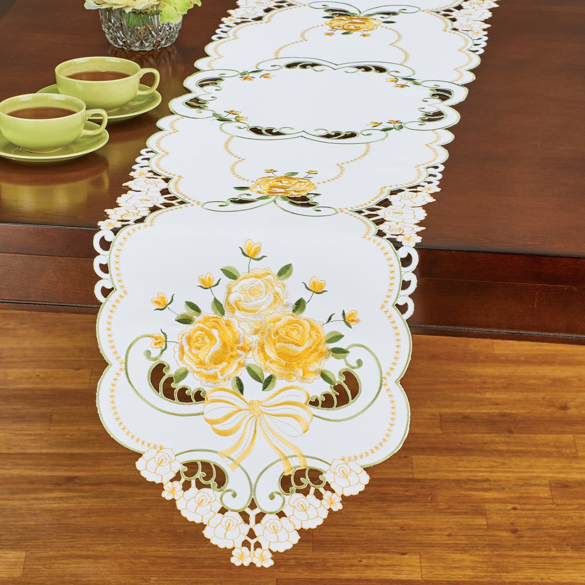 Beautiful Embroidered Victorian Rose Table Linens Collections Etc.