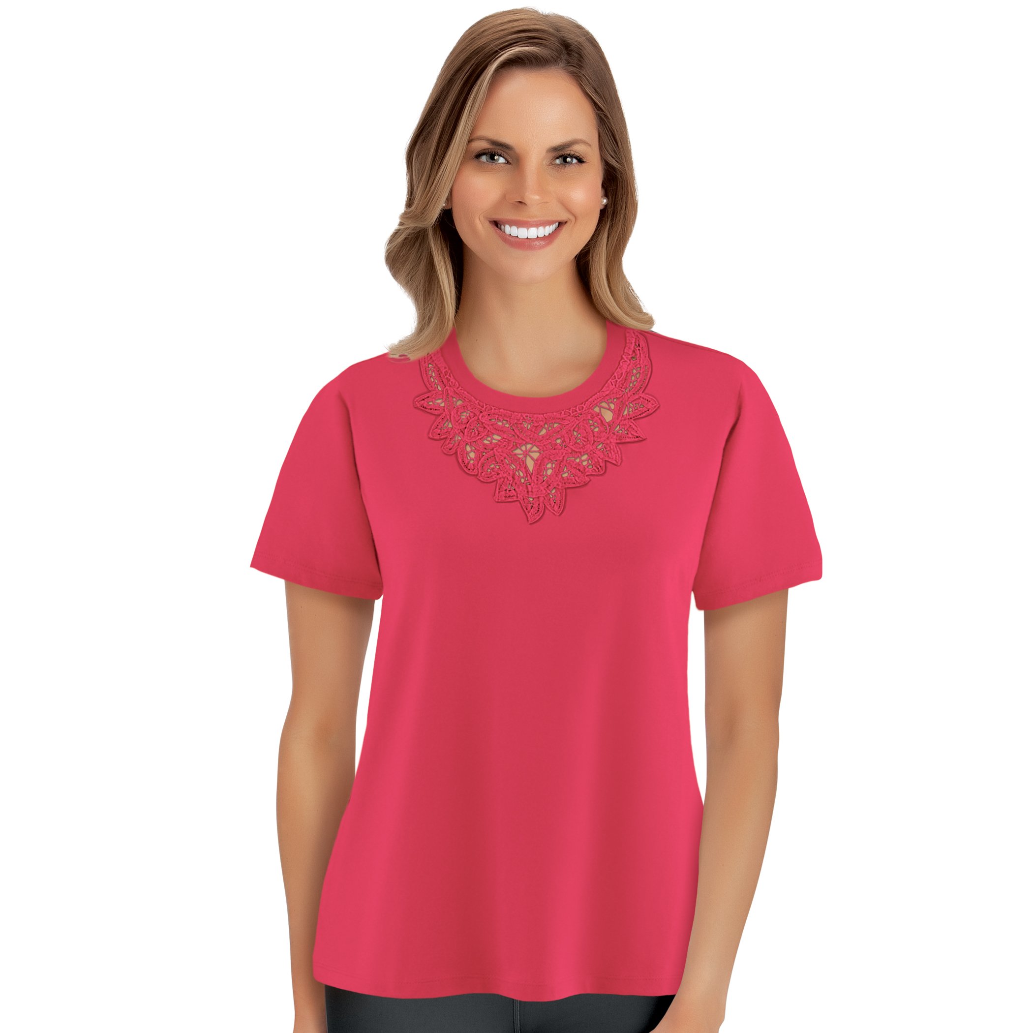 Beautiful Battenburg Lace Trim Short Sleeve Cotton Shirt - Picture 3 of 7