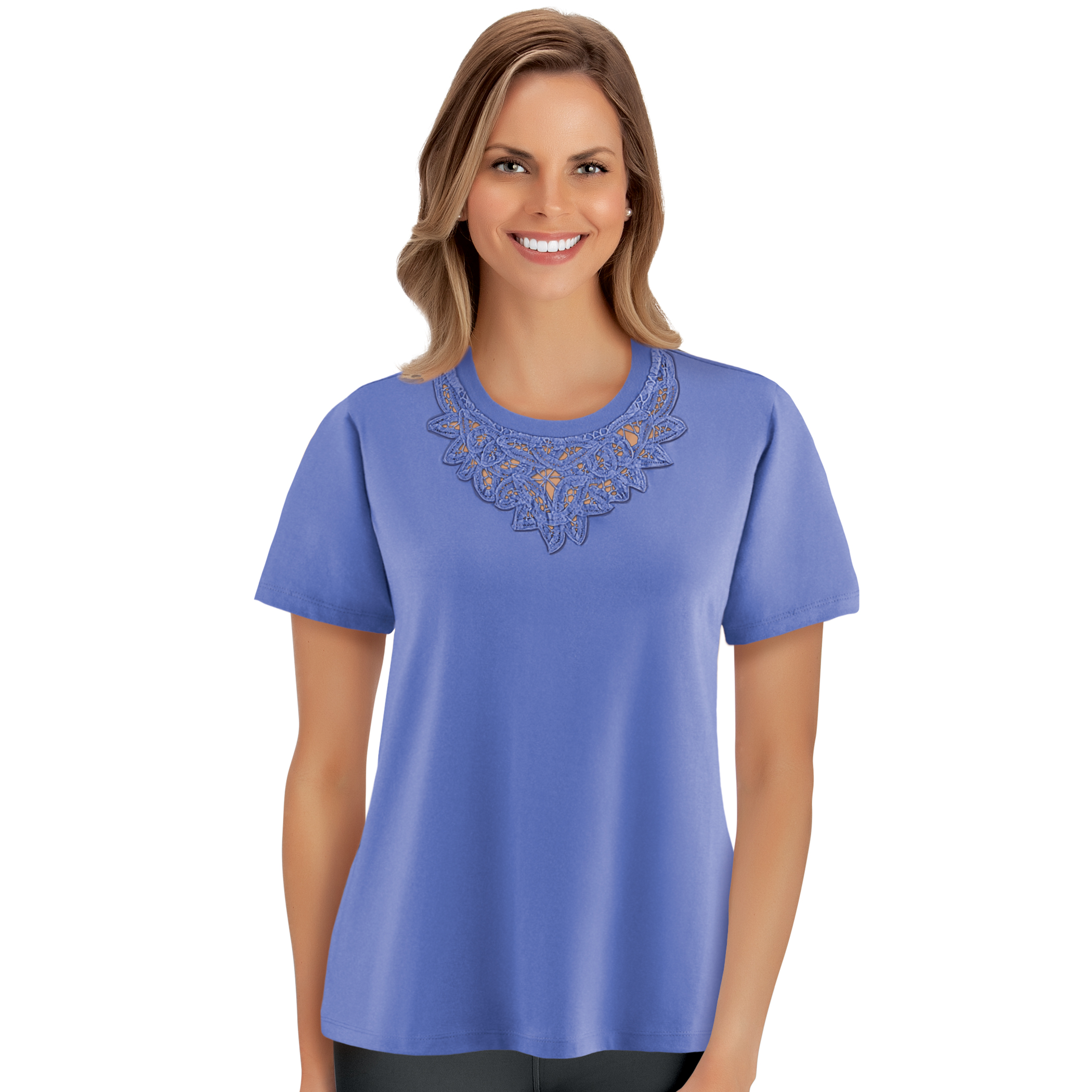 Beautiful Battenburg Lace Trim Short Sleeve Cotton Shirt - Picture 6 of 7