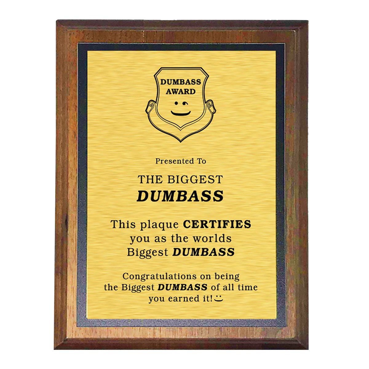 The Biggest Dumbass Award Decorative Wall Plaque Gag Gift Collections Etc.