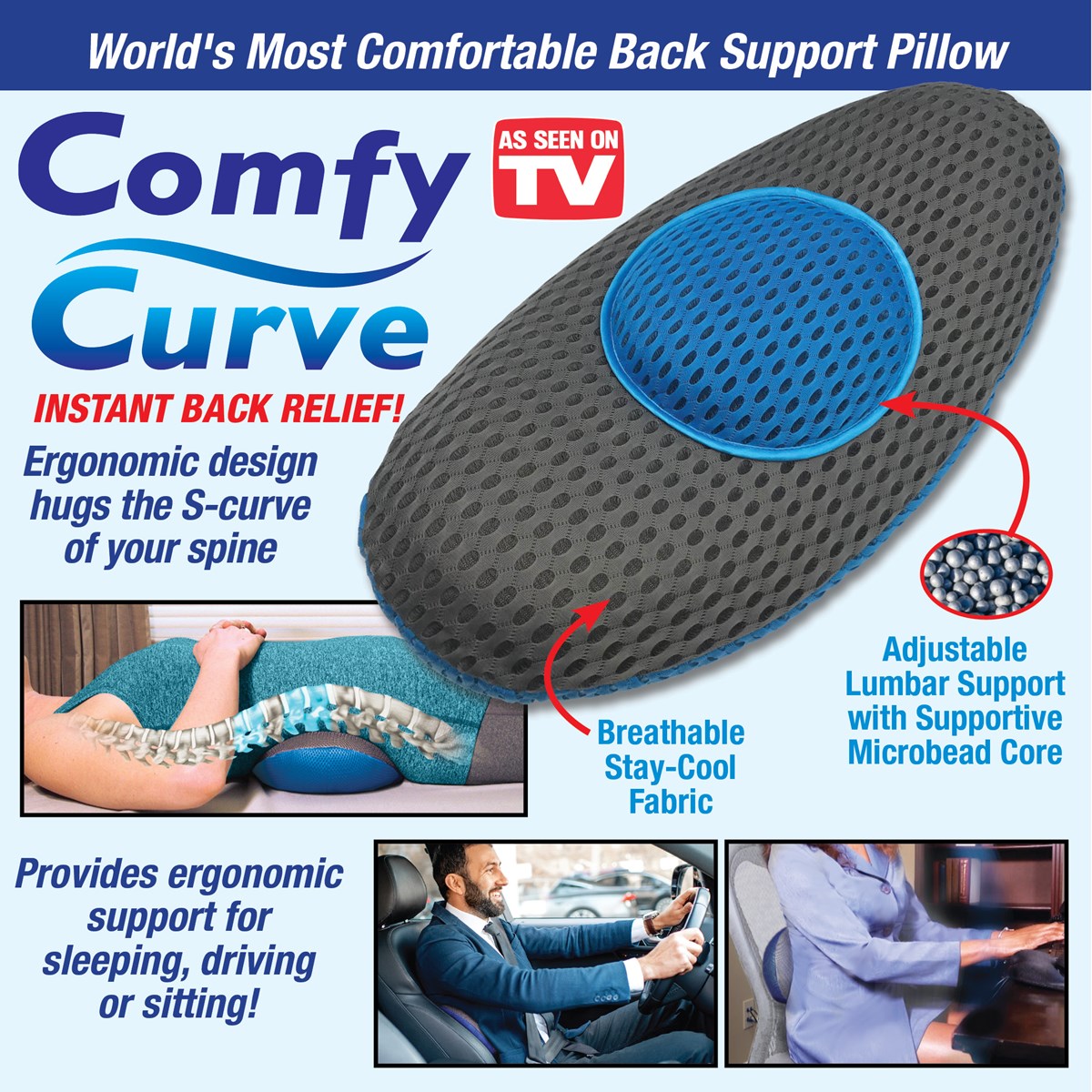 Comfy Curve Instant Back Relief Back Support Pillow Collections Etc.
