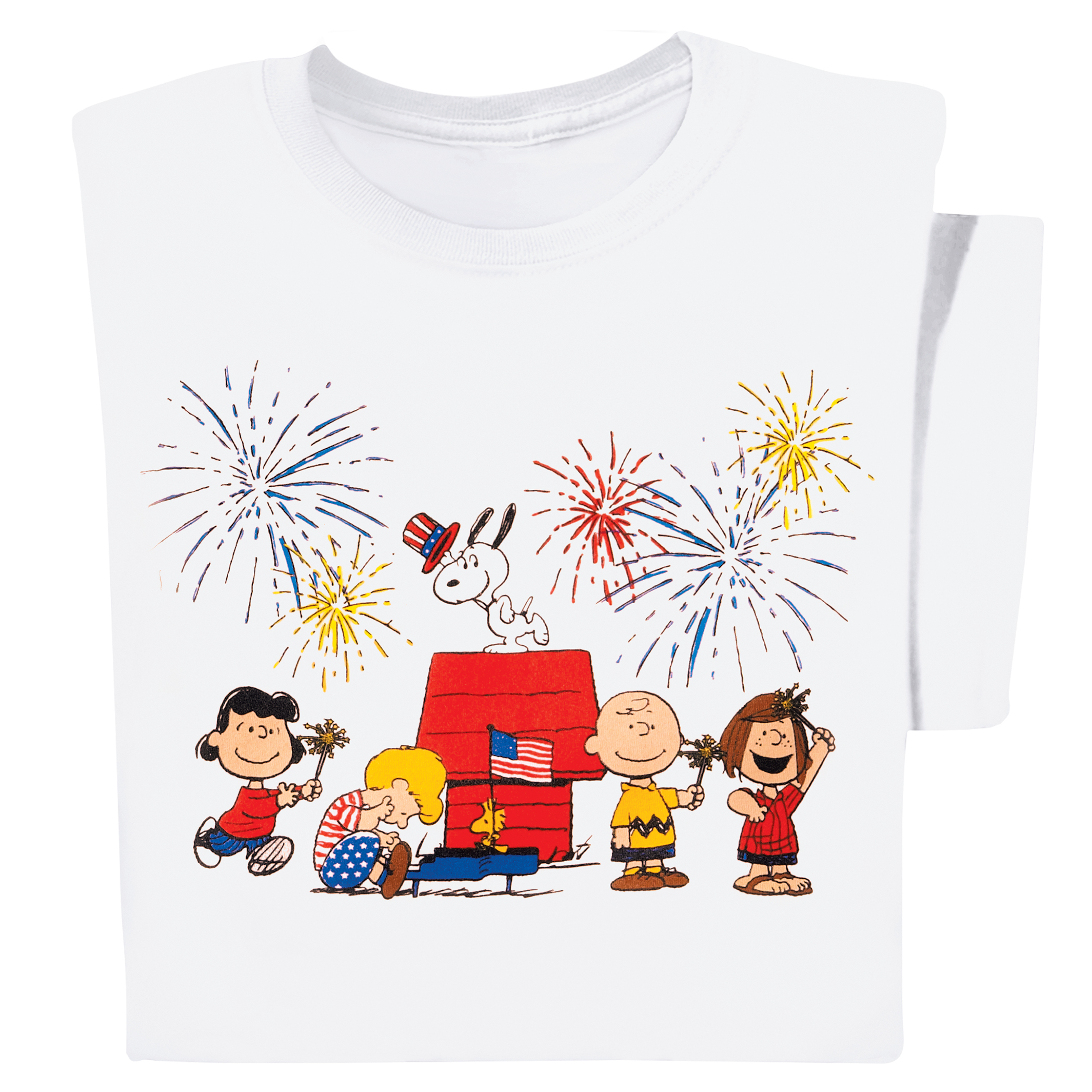 Peanuts Snoopy & the Gang Fourth of July White T-Shirt, Medium