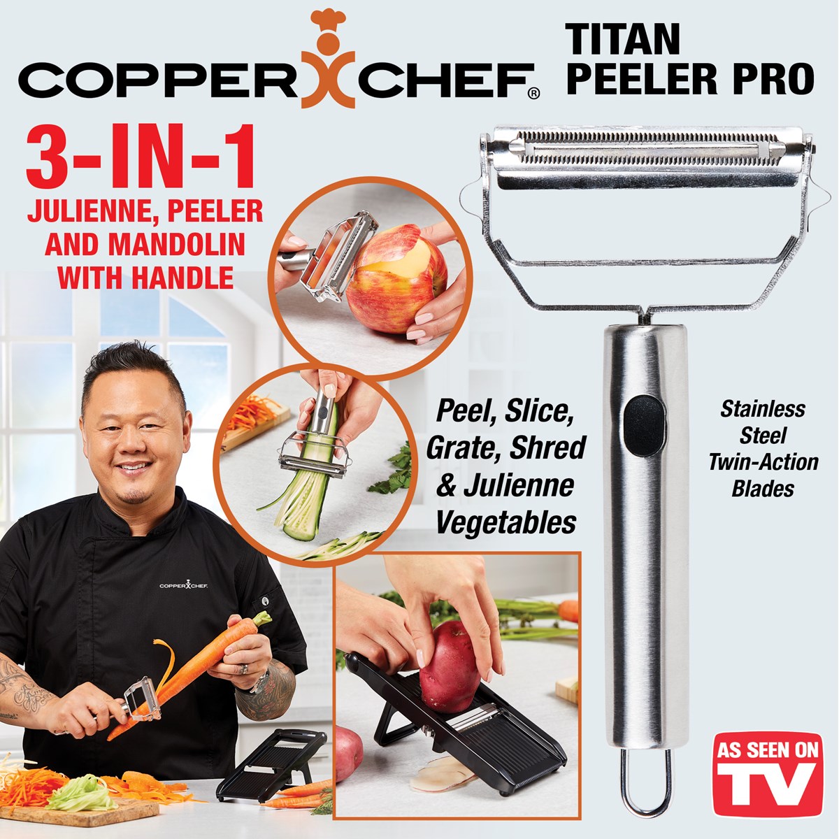 Copper Chef Titan Peeler Pro Stainless Steel 3In1 Tool Set