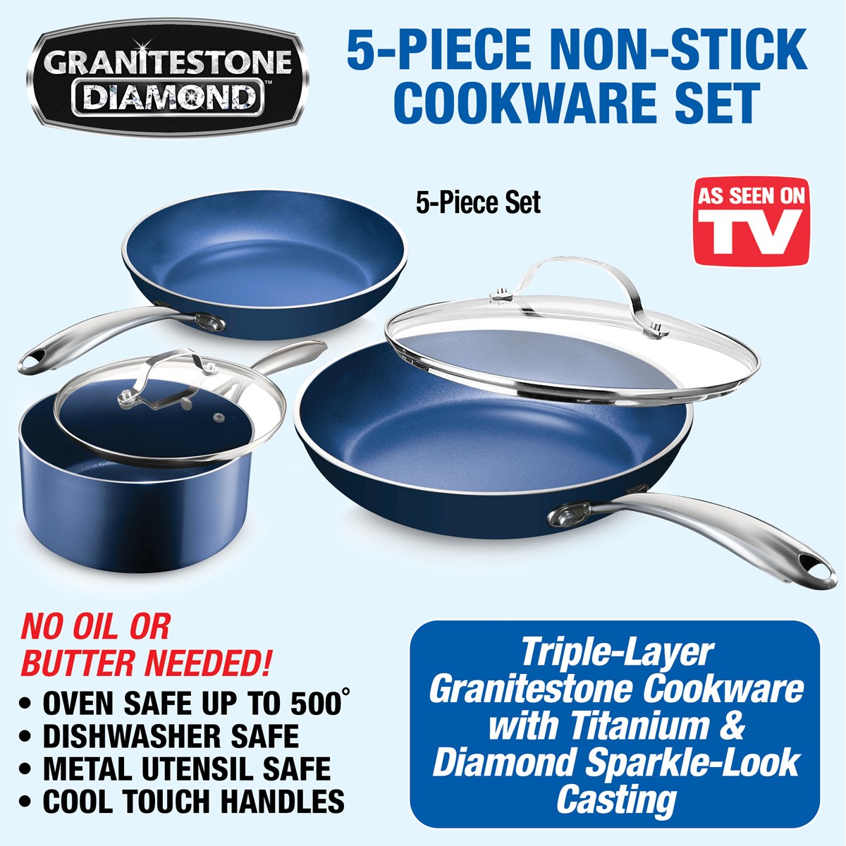 Granite Stone Blue 5pc Cookware Collection Collections Etc.