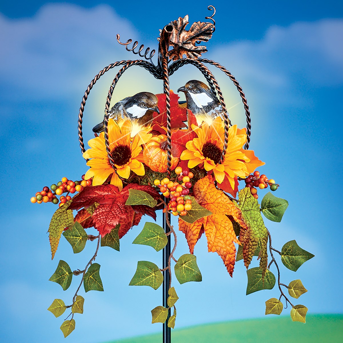 Solar Powered Pumpkin and Bird Metal Garden Stake Collections Etc.