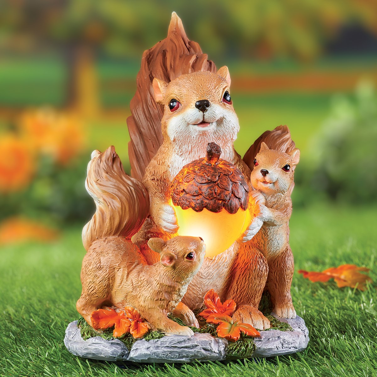 Solar Powered HandPainted Squirrel Family Lawn Statue Collections Etc.