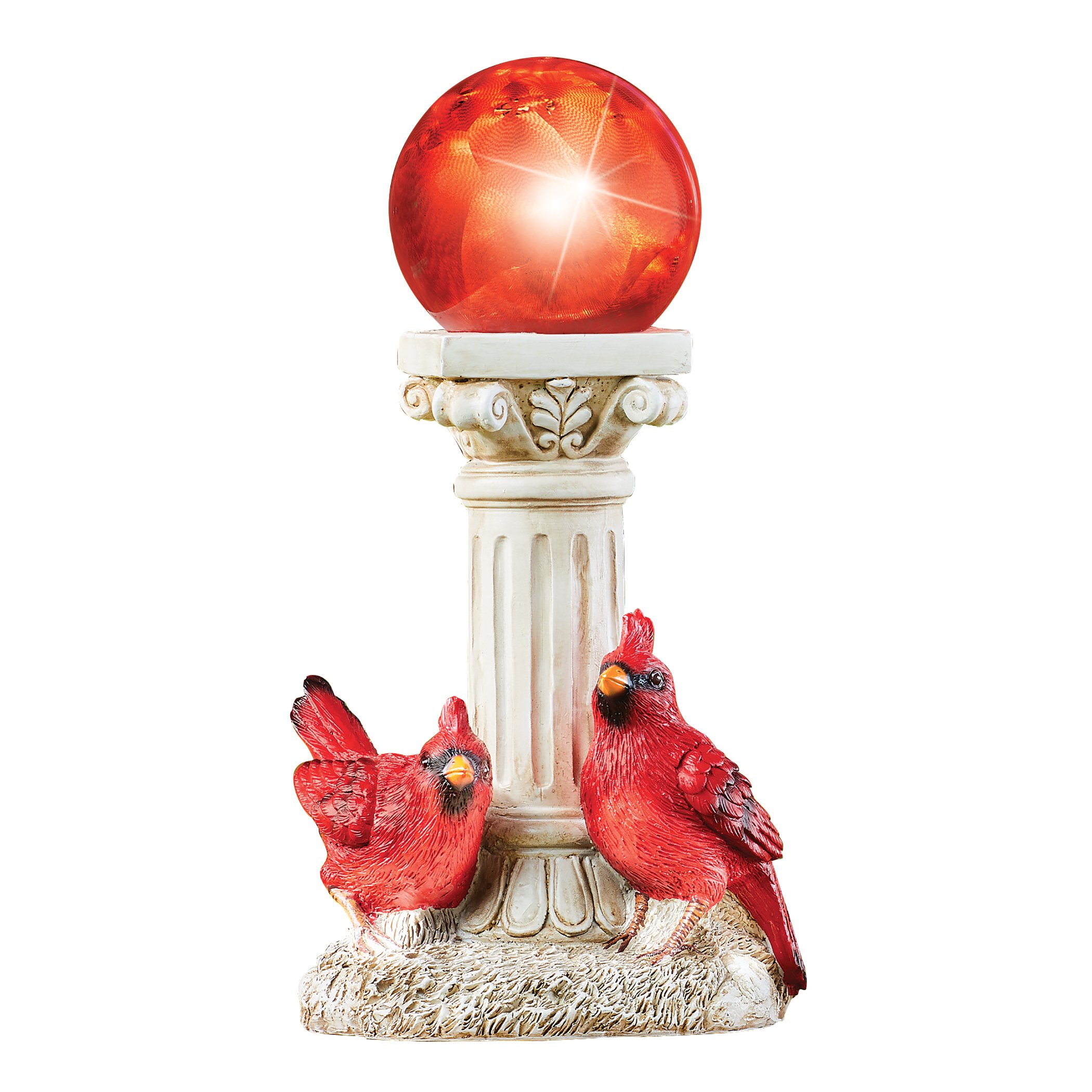 Solar Powered Hand-Painted Cardinals Orb Light, Tan, Medium