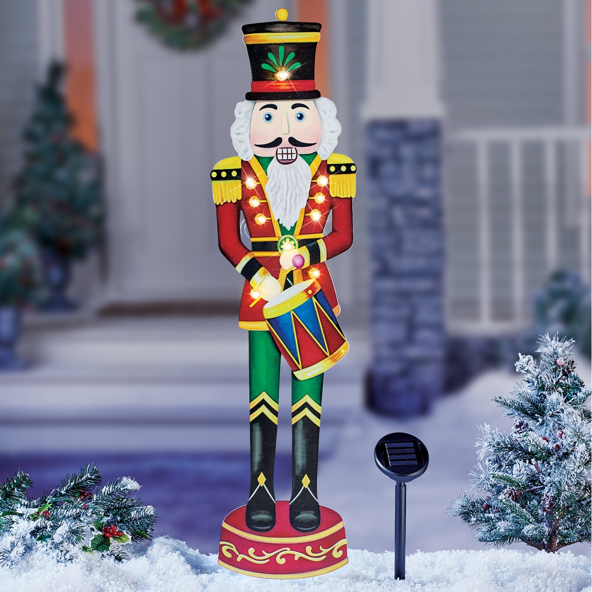 Solar Lights Red Christmas Nutcracker Decorative Garden Stake