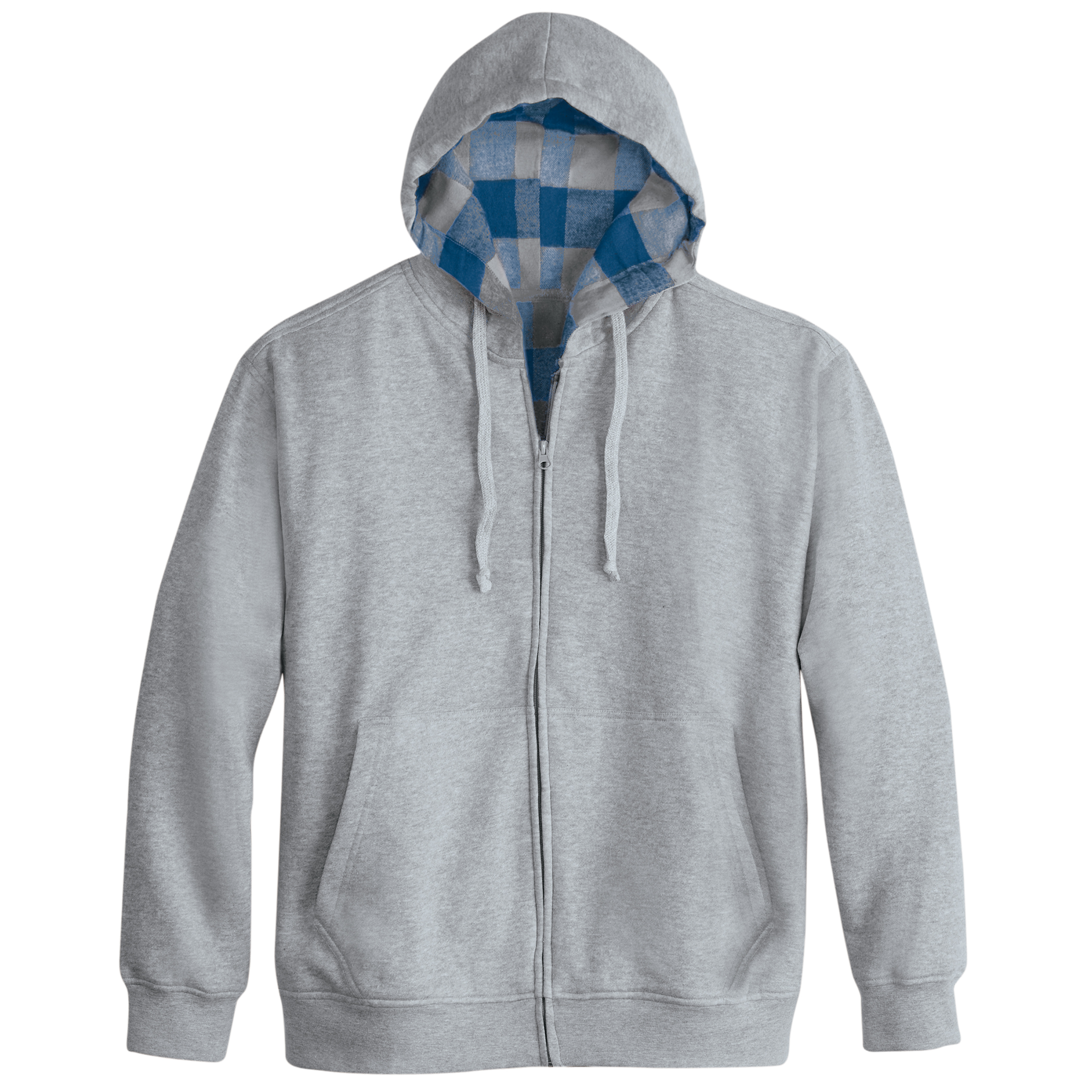 Men's Plaid Lined Knit Long Sleeve Hooded Jacket Large Grey