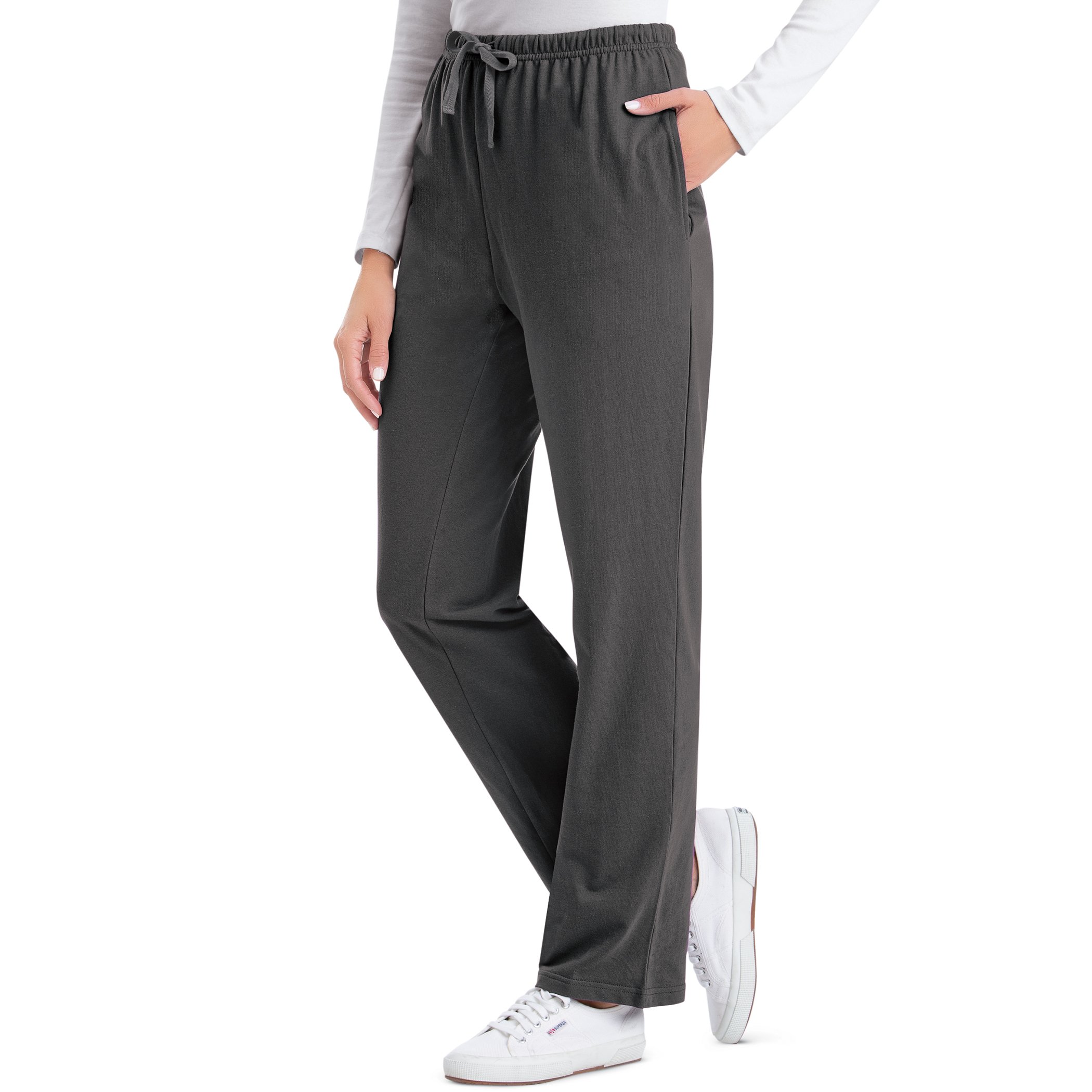 Comfortable Elastic Waist Cotton Drawstring Knit Pants - Imagen 4 de 13