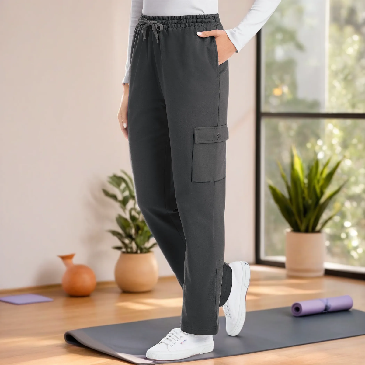 French Terry Strickhose doppelte Cargo-Tasche Kordelzug - Bild 7 von 50