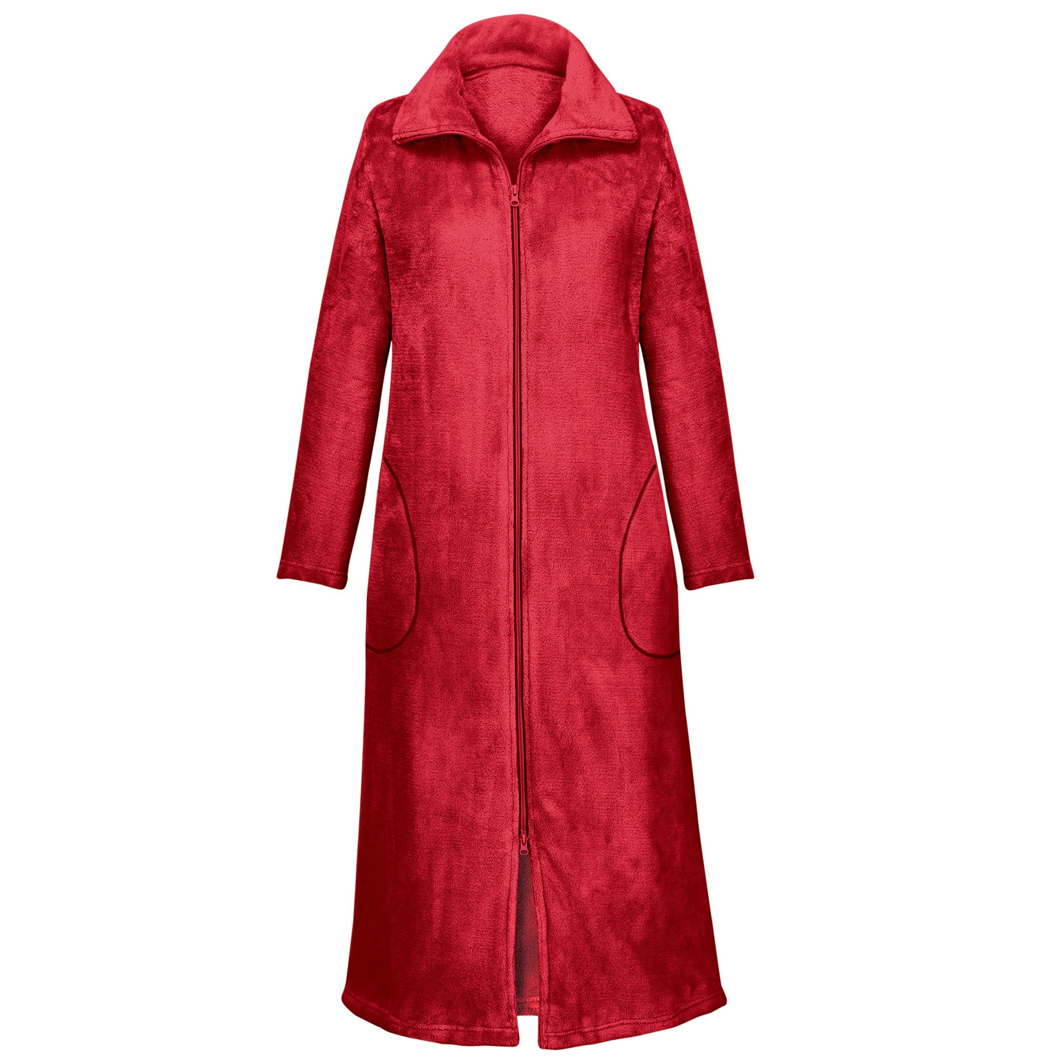 Cozy Plush Zip-Front Collared Long Sleeve Lounger Robe XX-Large Women Burgundy