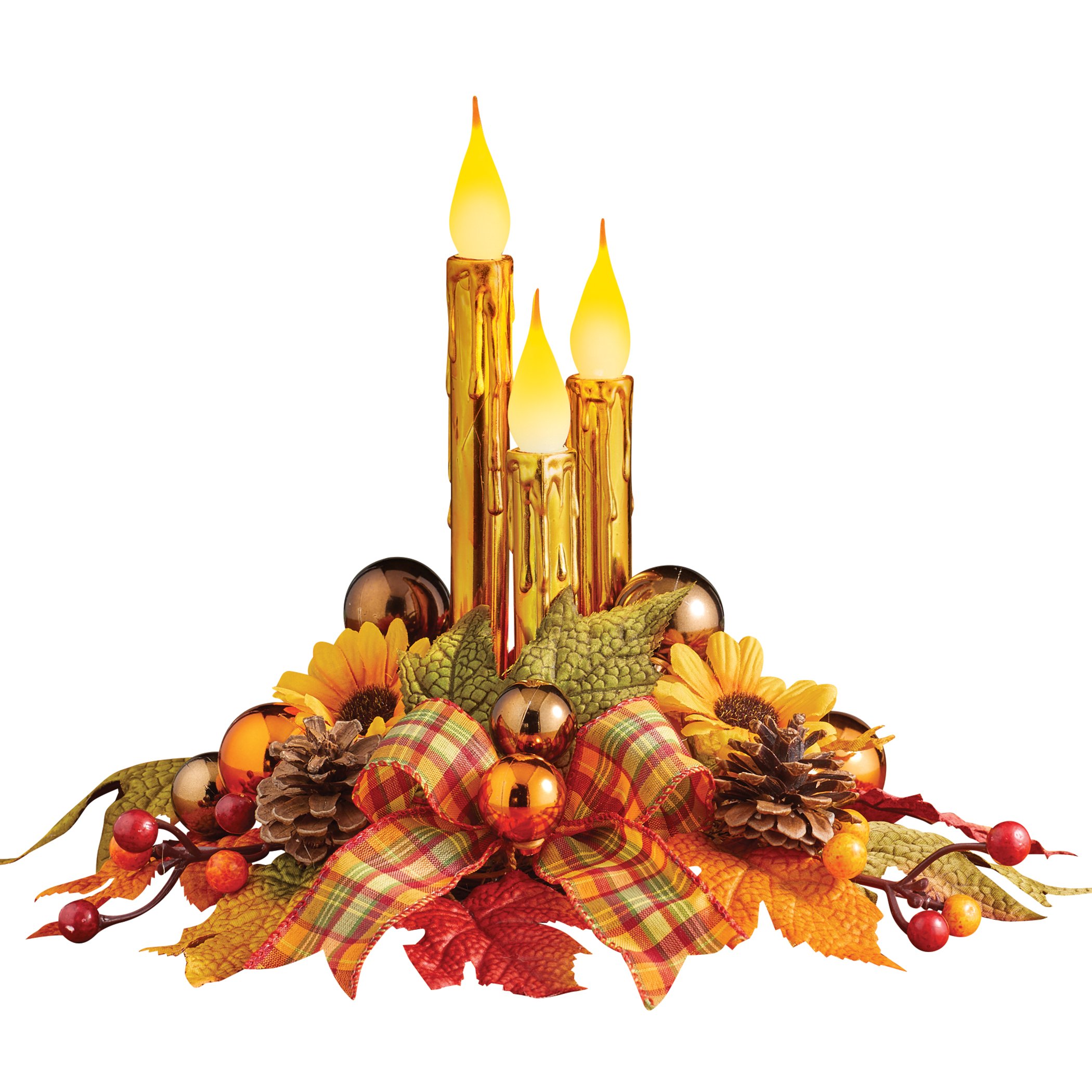 Sparkling Gold-Toned Taper Harvest Candle Centerpiece