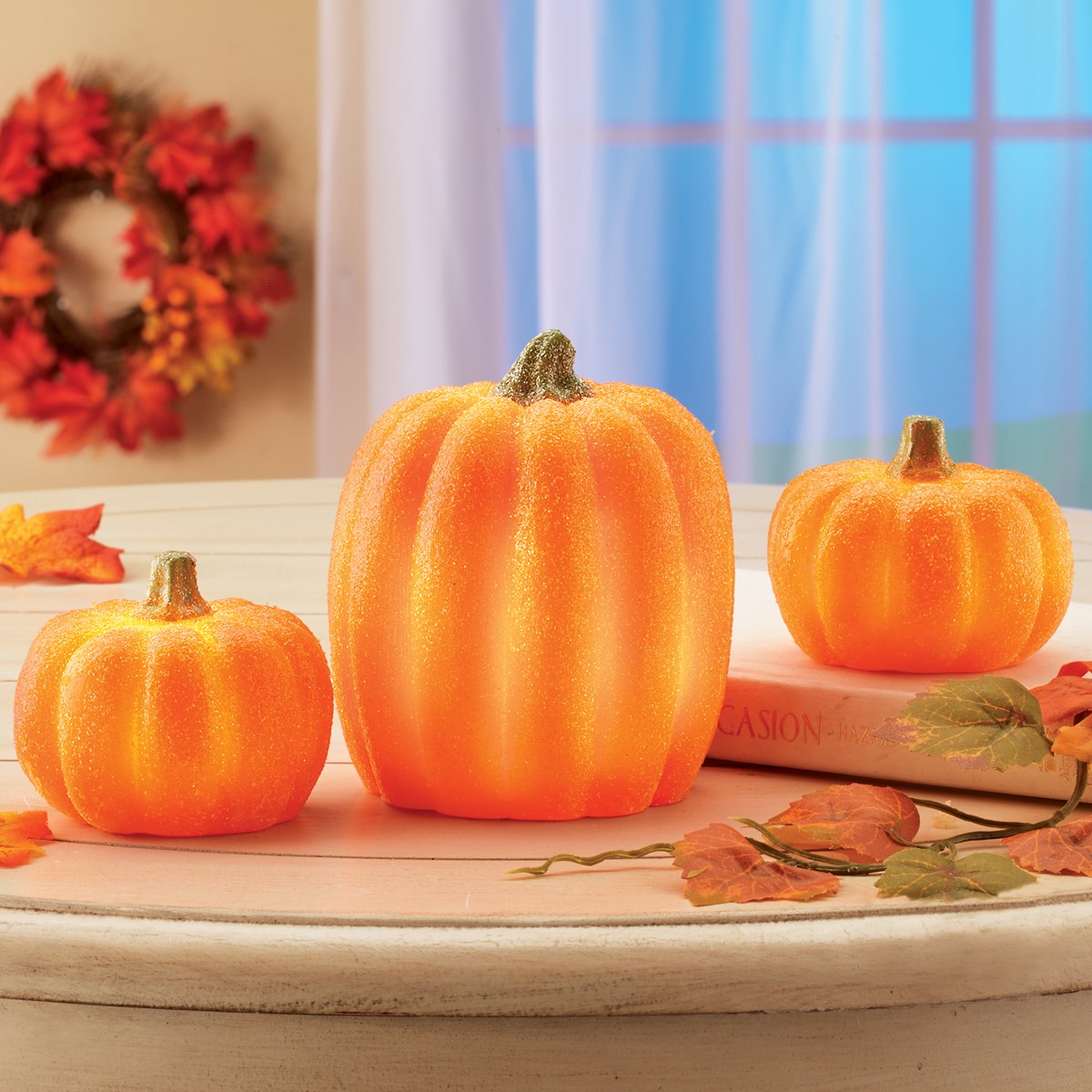 LED Lighted Realistic Flickering Pumpkin Candles Set of 3