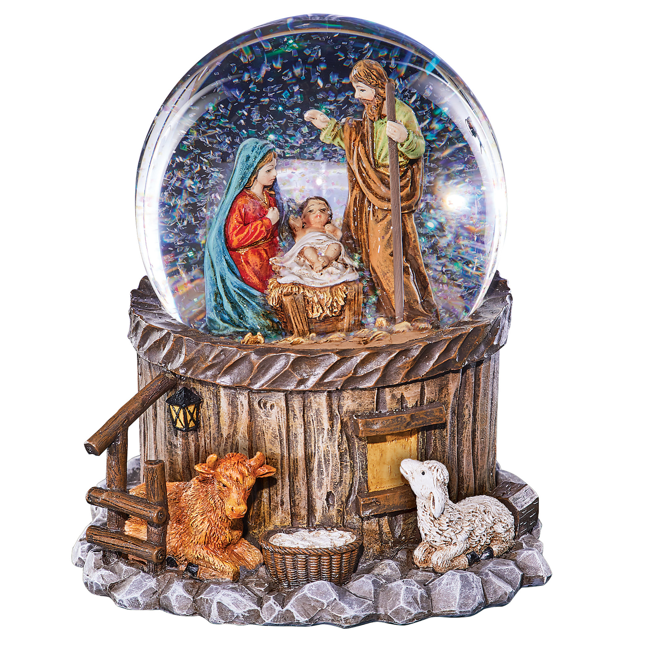 Hand Painted Nativity Scene Tabletop Snow Globe 5 X 5.25 X 5.75