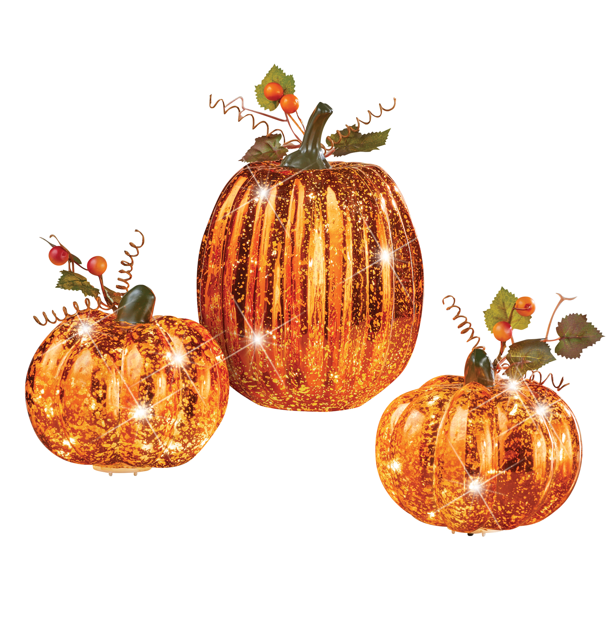 LED Lighted Sparkling Mercury Pumpkins - Set of 3