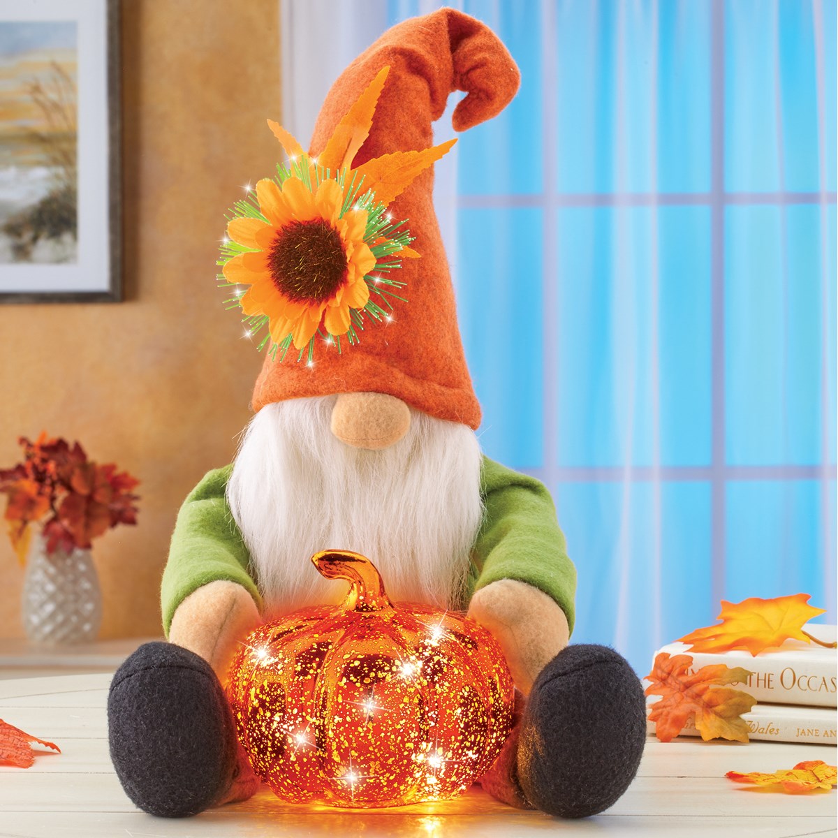 Fall Fiber Optic Color Changing Tabletop Gnome Figurine Collections Etc.