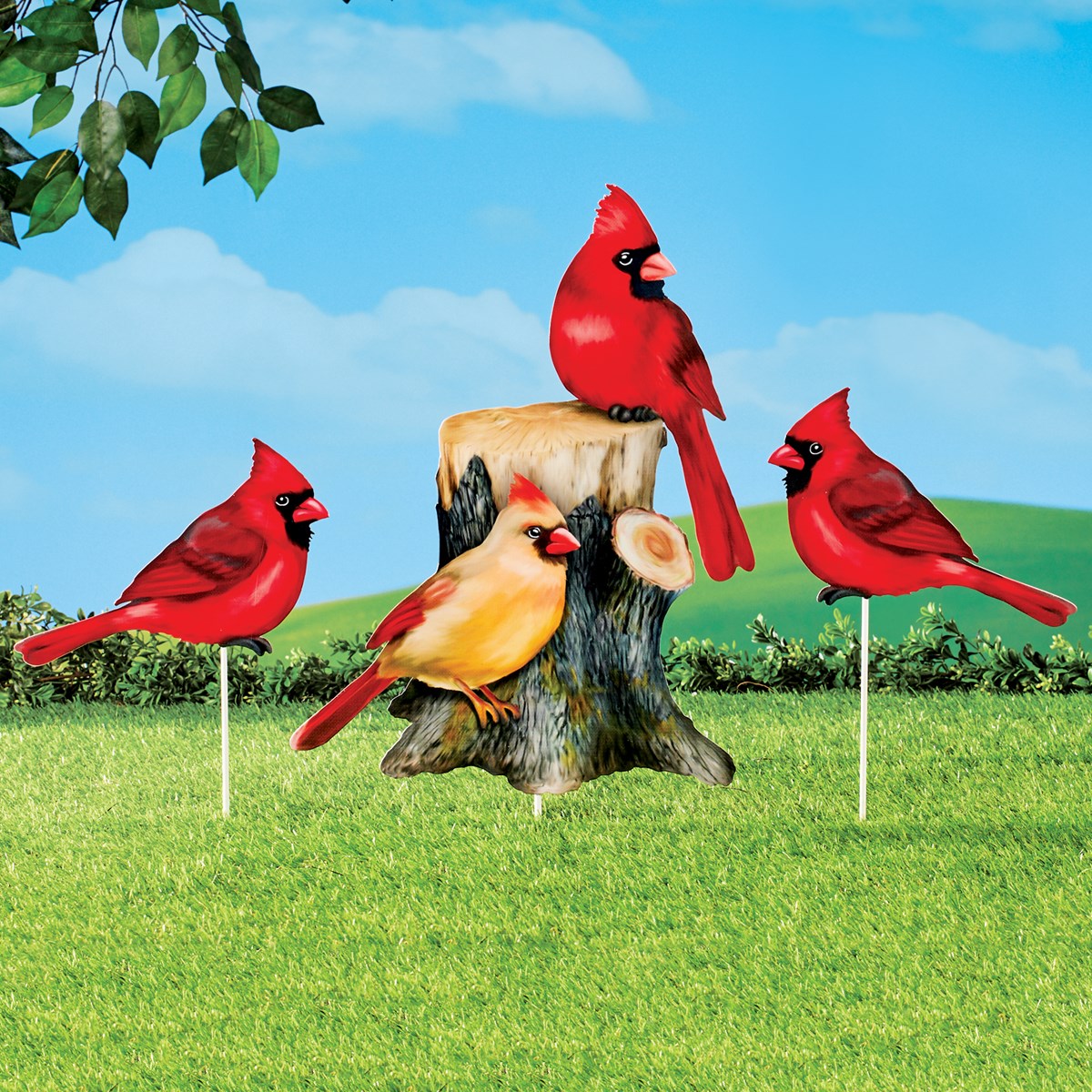 3Piece Realistic Cardinals Metal Garden Stakes Collections Etc.