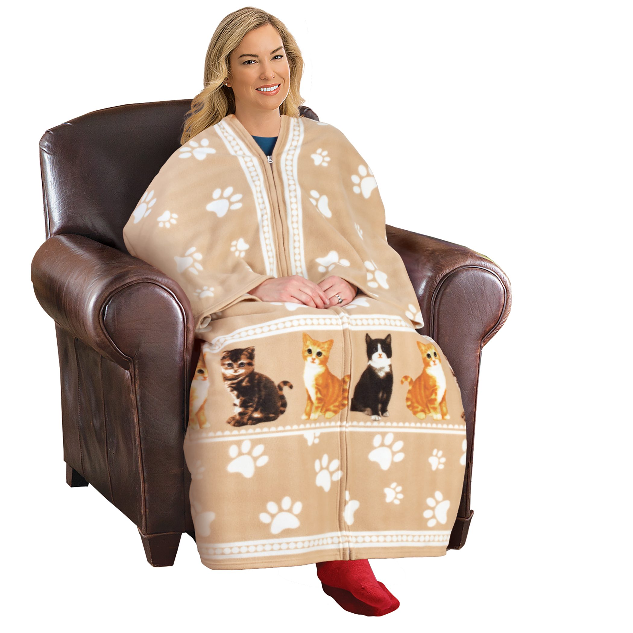 Realistic Cat Cuddle Soft Fleece Wearable Blanket 60" x 67" x 0.13" Brown, 60" x 67" x 0.13"