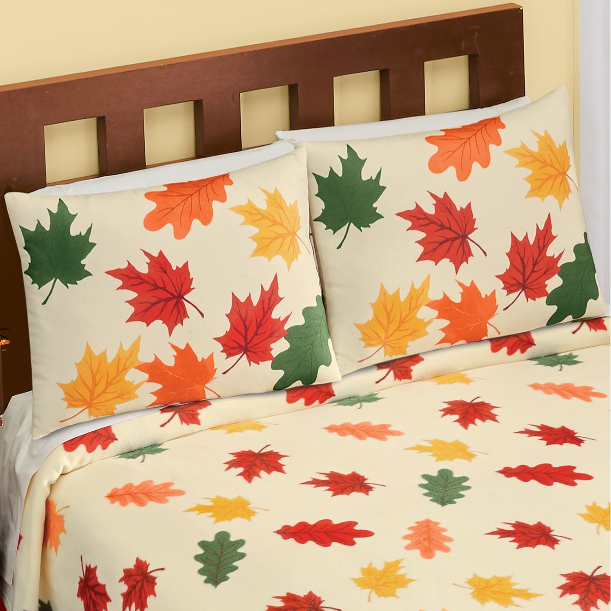 Cascading Autumn Leaves Fleece Pillow Sham Set Collections Etc.