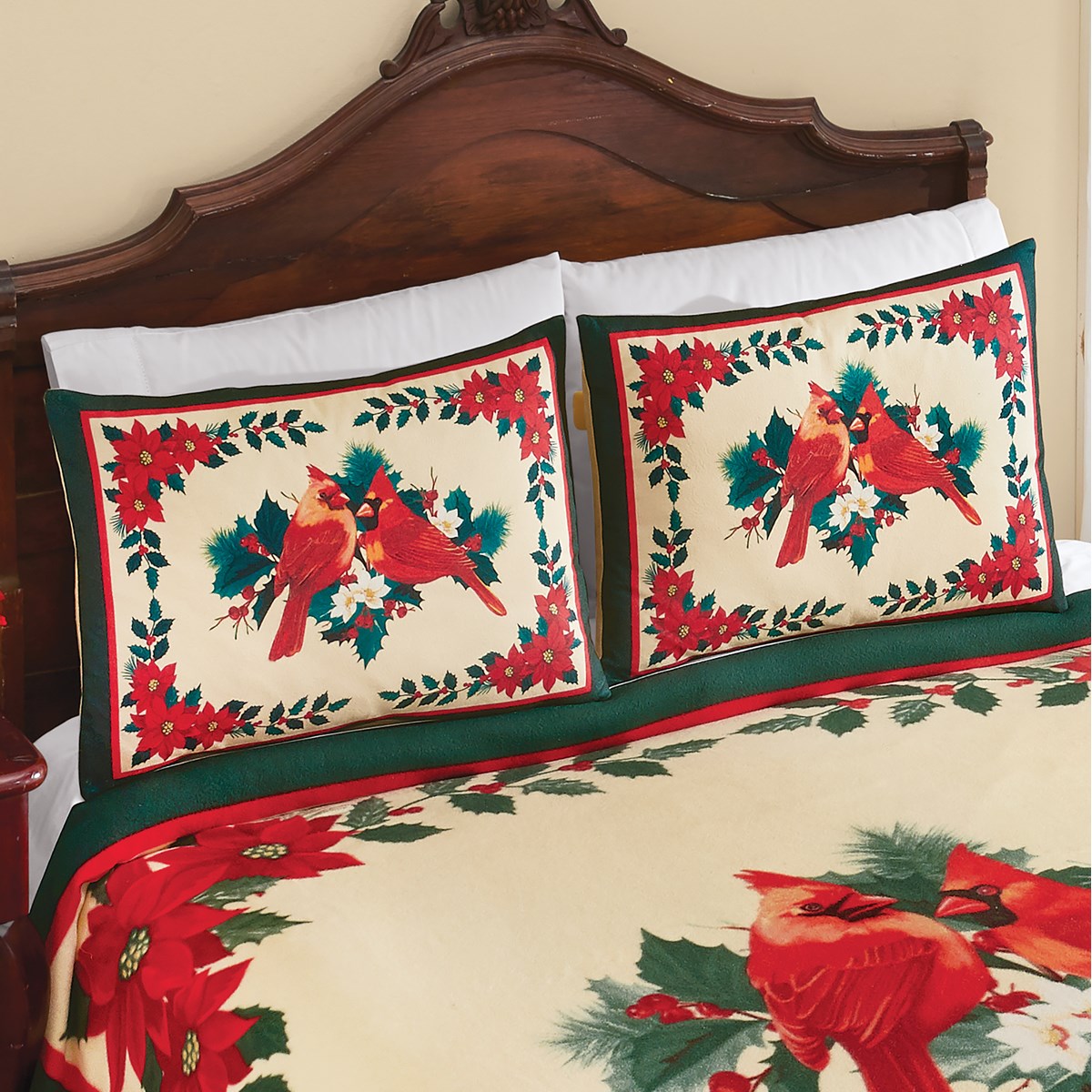 Cardinals & Poinsettia Ultra Soft Fleece Pillow Sham Collections Etc.