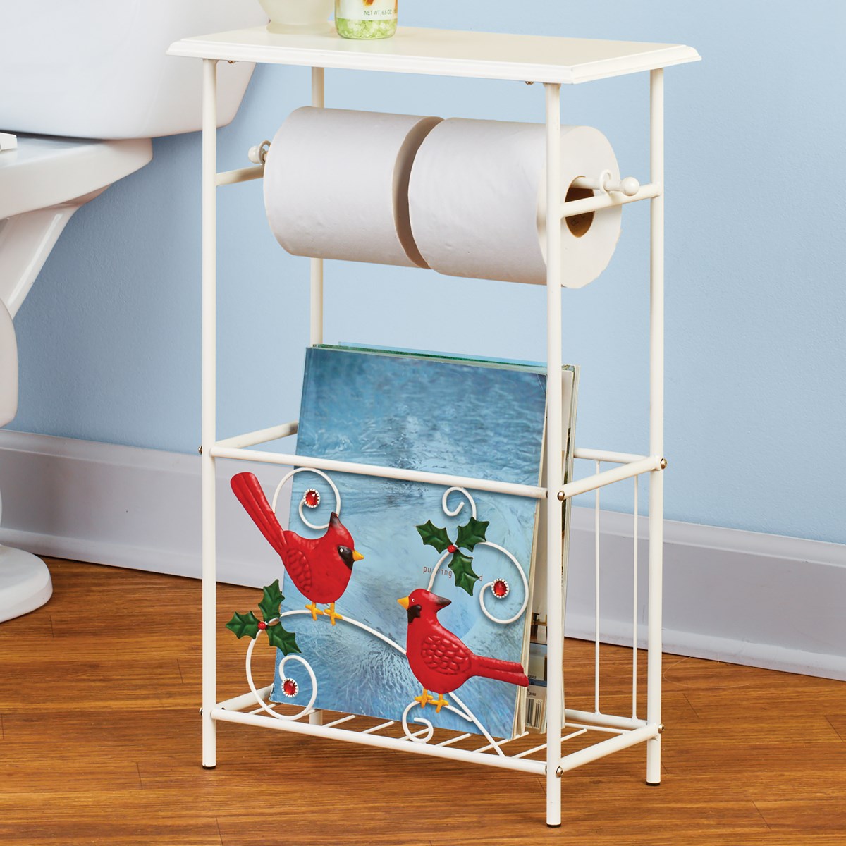 Scrolling Cardinal Holly Toilet Paper & Magazine Holder Collections Etc.