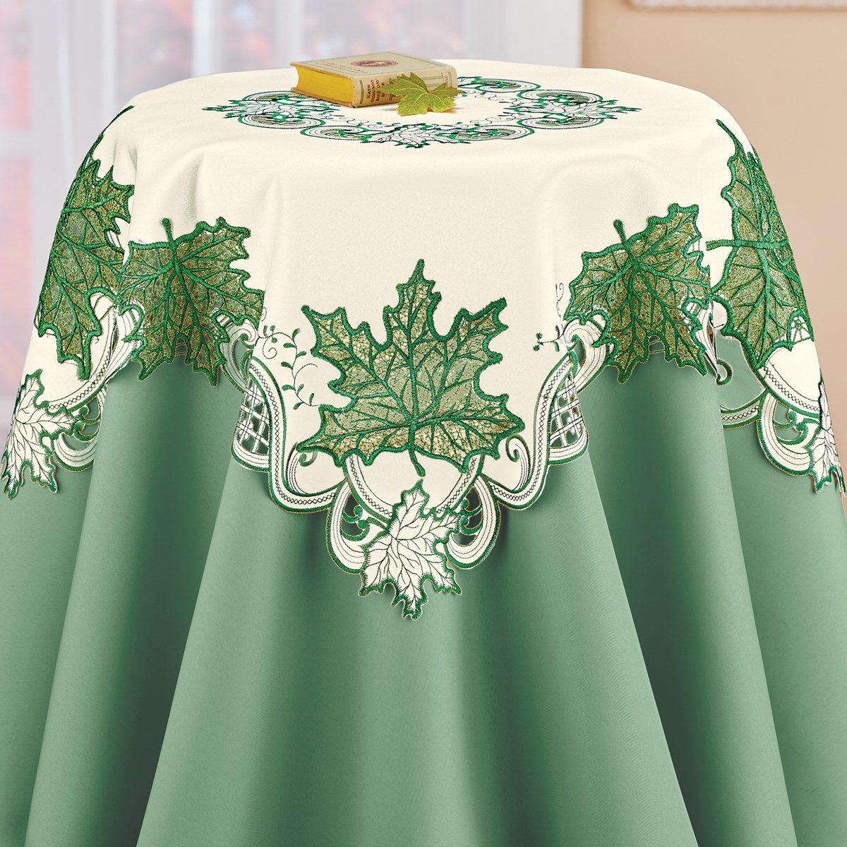 Embroidered Lace Maple Leaf Table Cloth Linens Collections Etc.