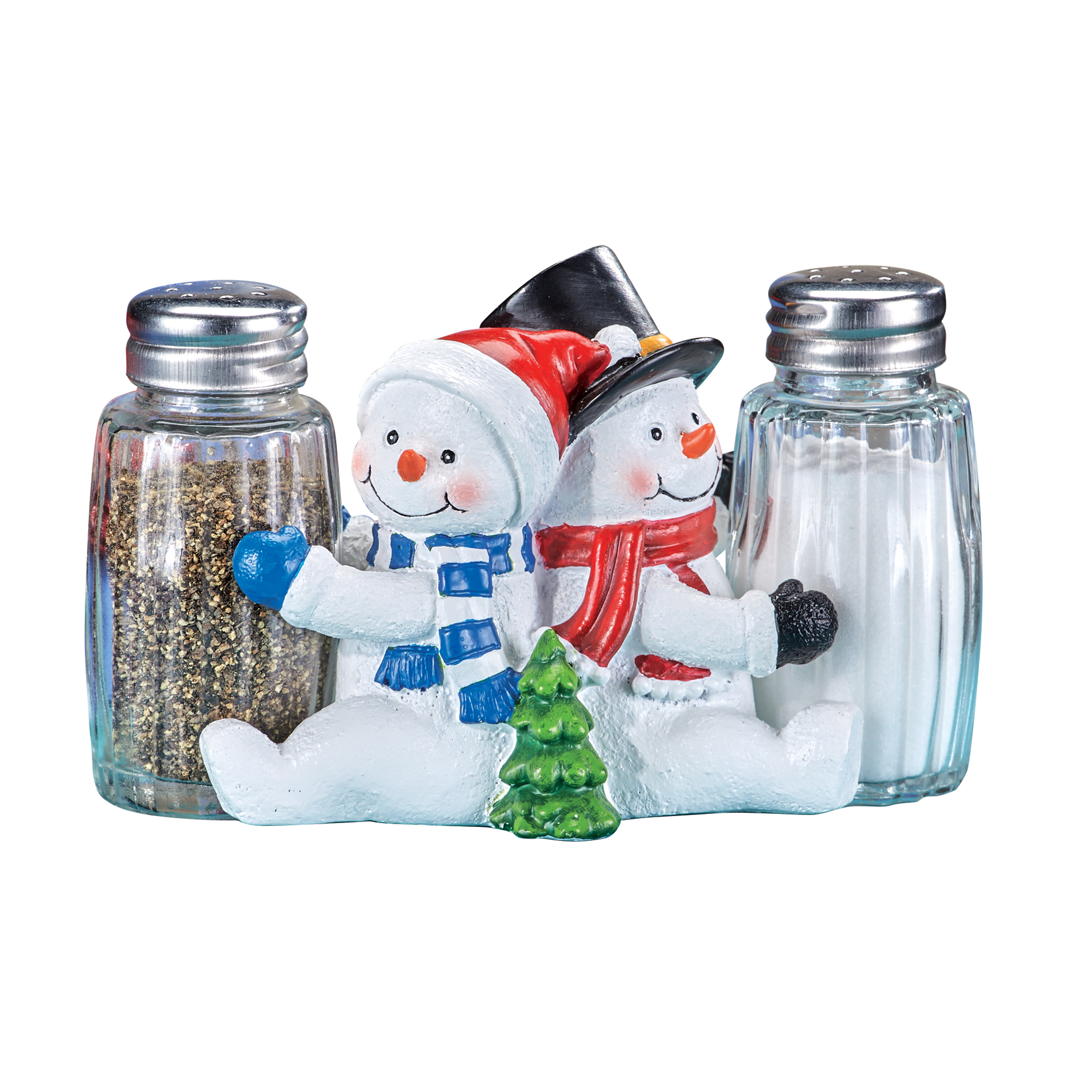 Hand-Painted Glass Snowmen Salt and Pepper Shakers Set White