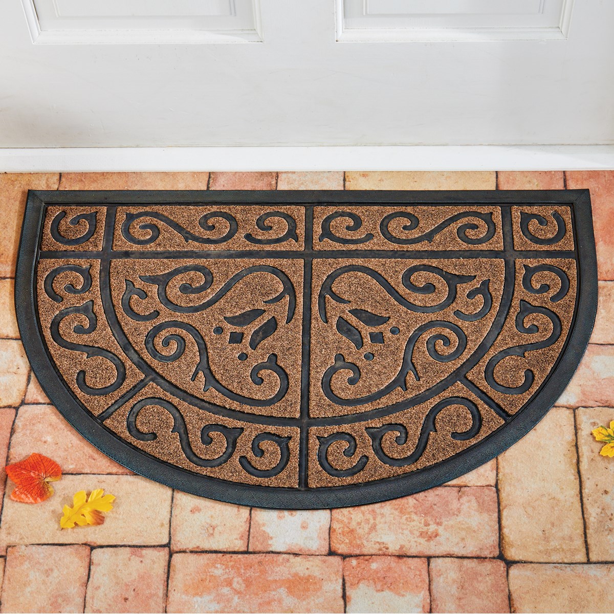 Rubber Scrolling Design HalfCircle Slice Door Mat Collections Etc.