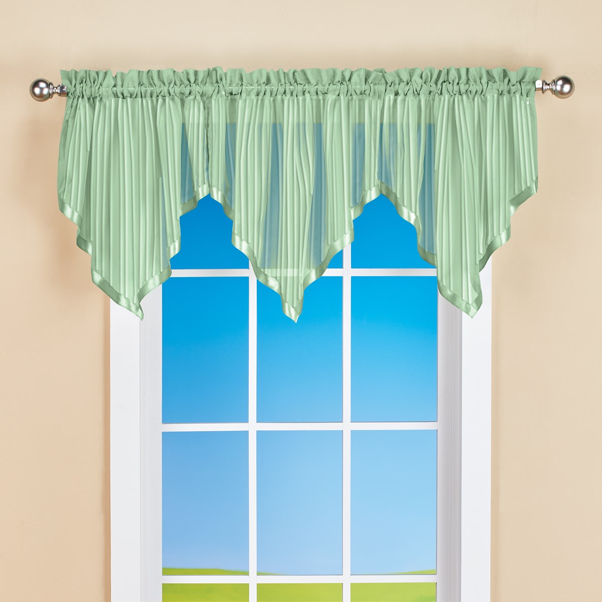 3Piece Striped Sheer Window Valance Set with Satin Trim Collections Etc.