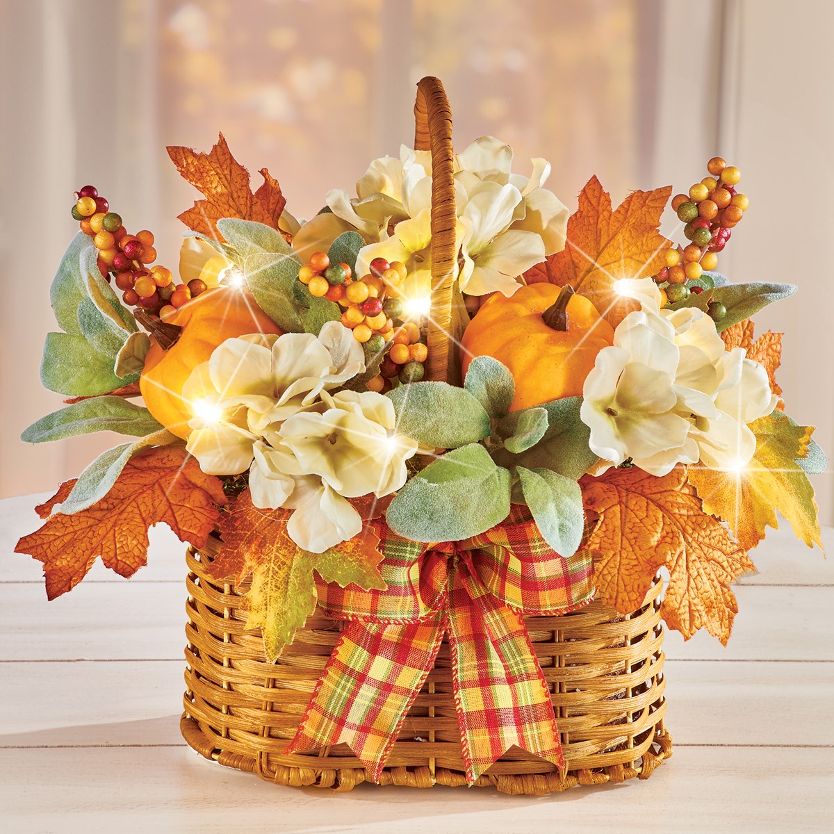 Fall Floral LED Lighted AutumnColored Leaves Basket Collections Etc.