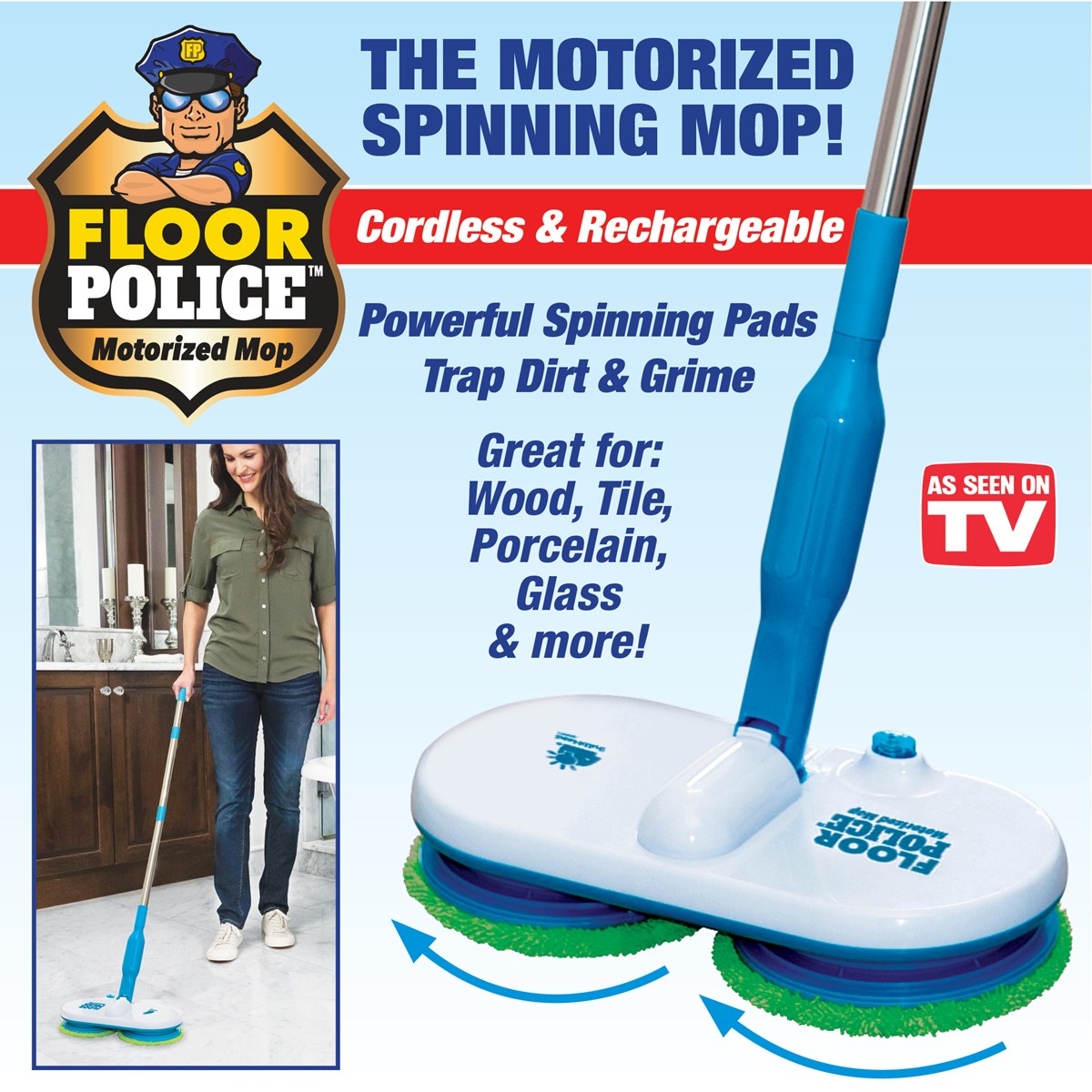 Floor Police Rechargeable Motorized Spinning Mop Collections Etc.