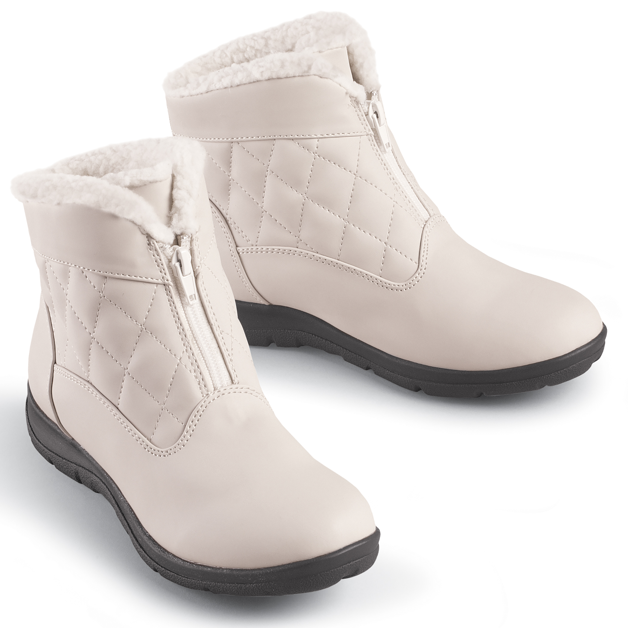Extra Wide Width Classic Quilted Front Zip Ankle Boots 7 Women Winter White
