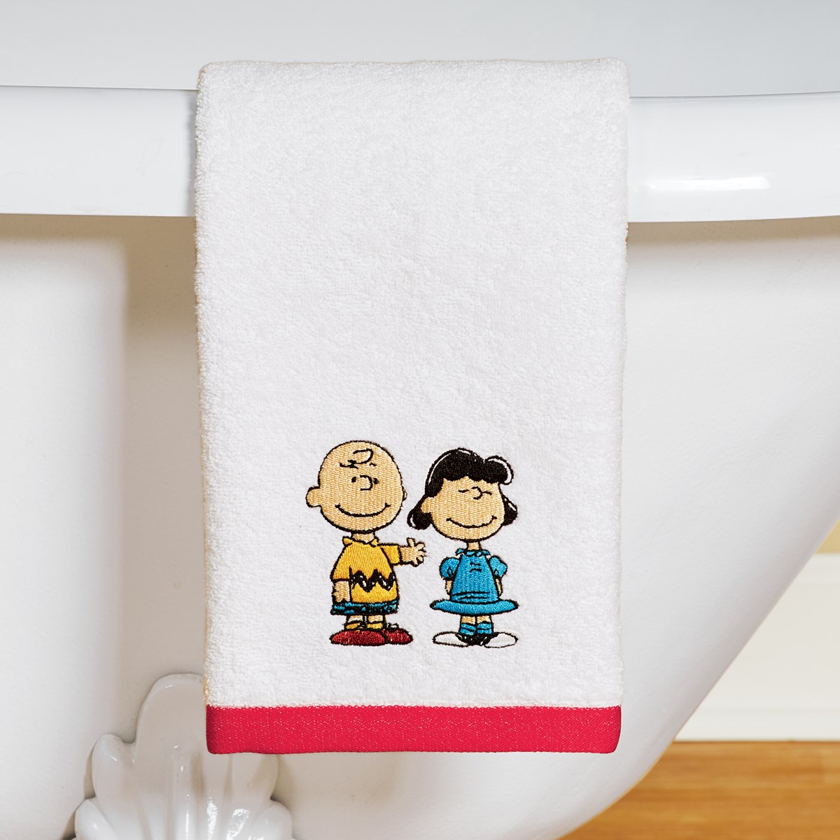 Peanuts Classic Plush Red Bordered White Hand Towel Collections Etc.