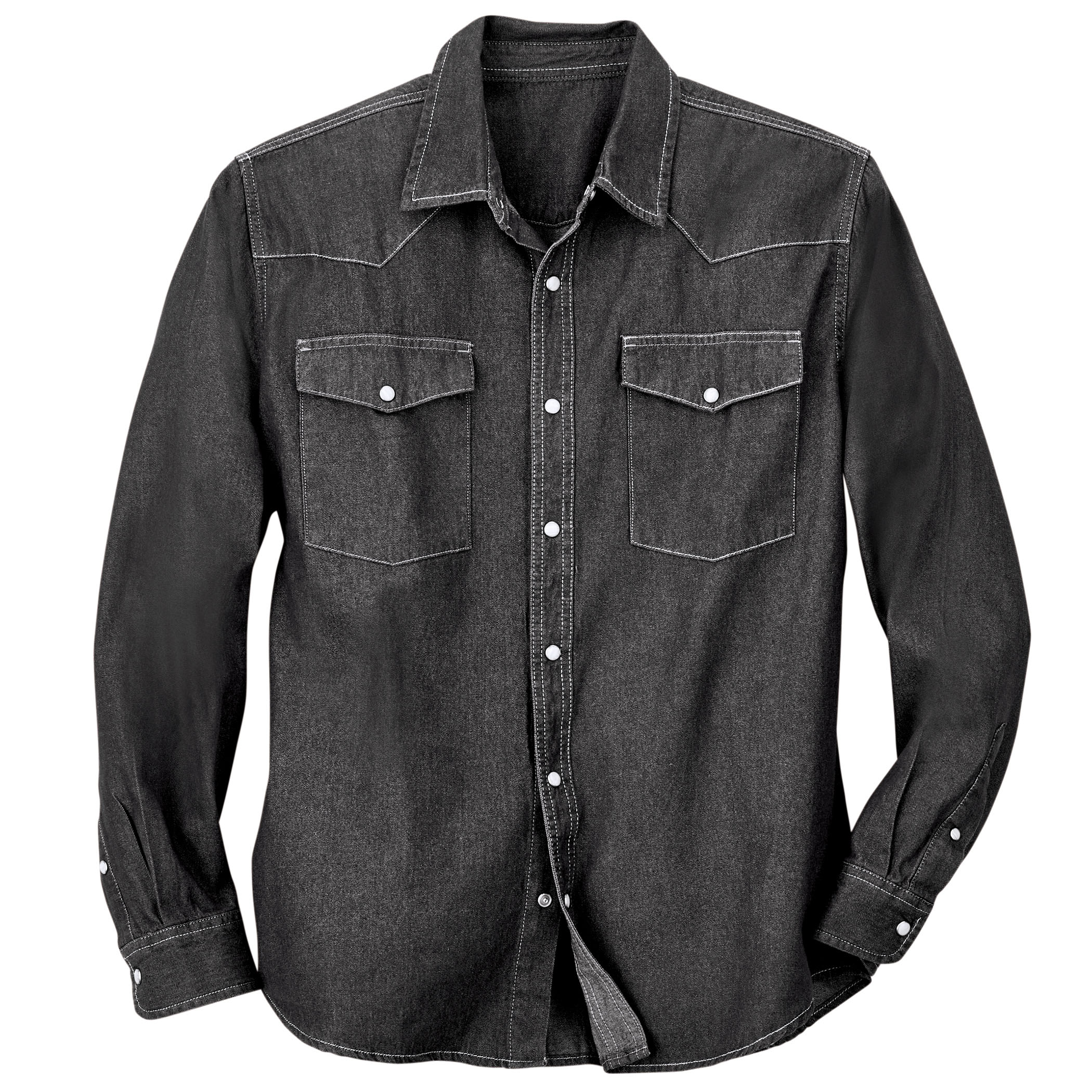 Men's Men's Authentic Top-Stitch Woven Denim Shirt Black Denim Large