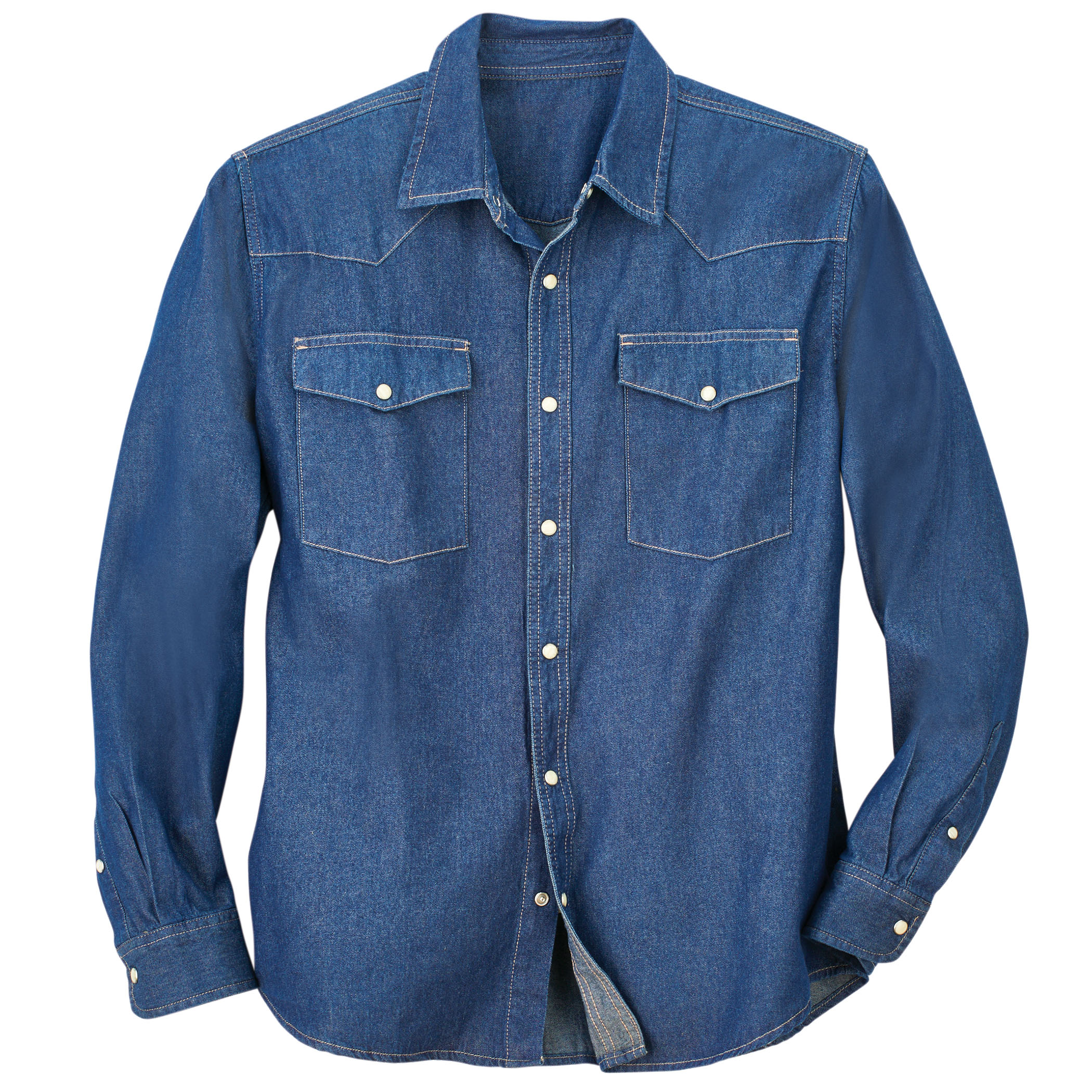 Men's Authentic Top-Stitch Woven Denim Shirt, Indigo Blue, Medium