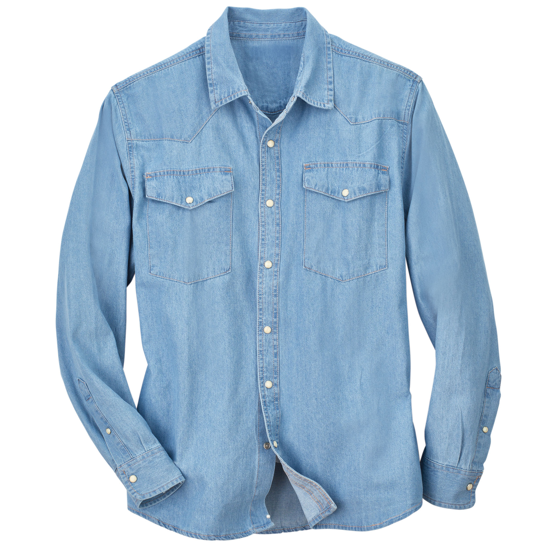 Men's Authentic Top-Stitch Woven Denim Shirt, Stone, XX-Large