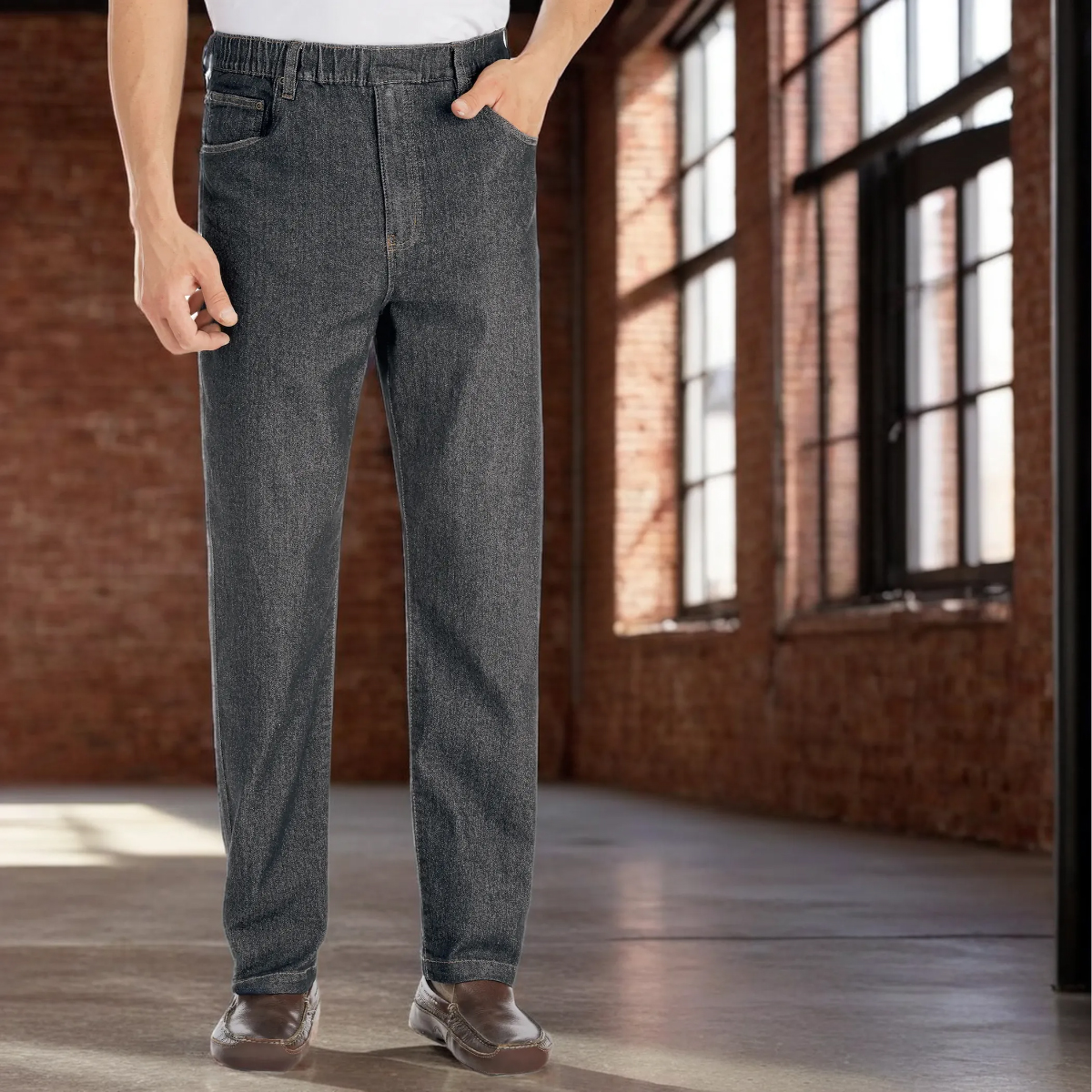 Men's Classic Denim Styling Cotton Pull-On Jeans - Picture 4 of 17