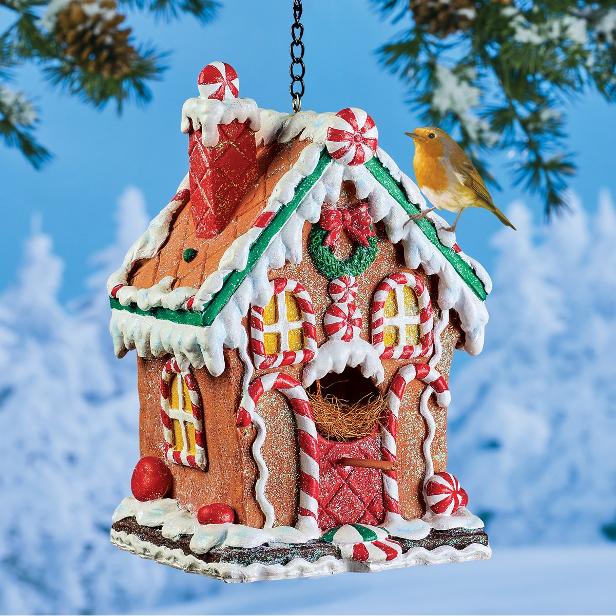 HandPainted Sparkling Gingerbread Bird House Collections Etc.