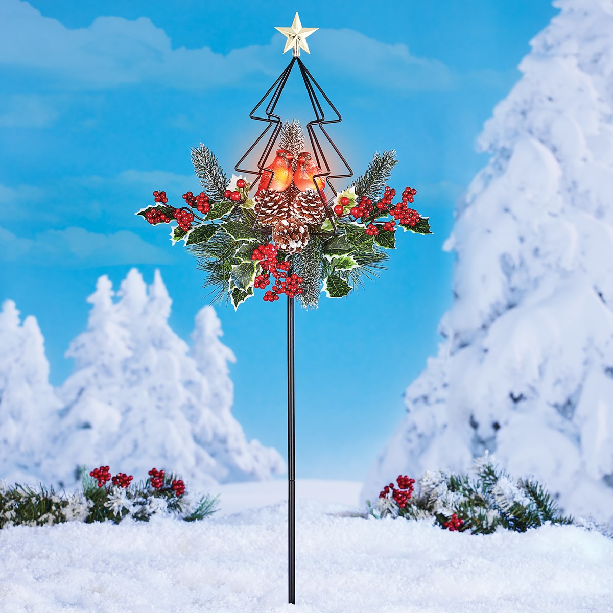 Lighted Solar Cardinal Christmas Tree Yard Stake Collections Etc.