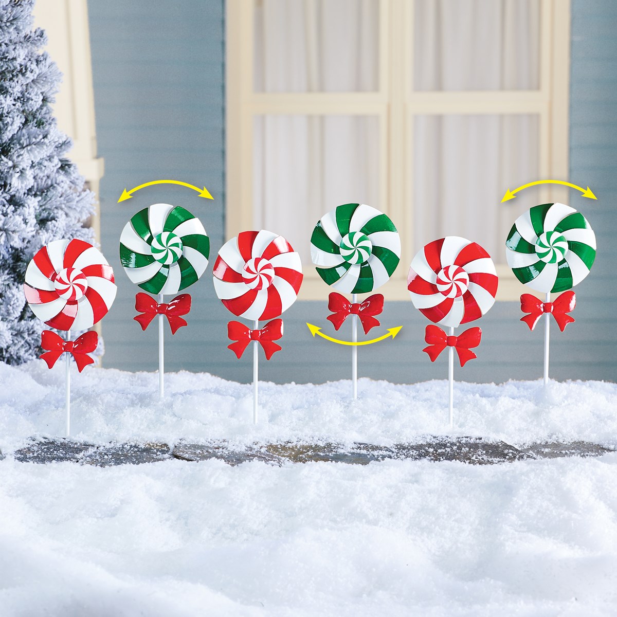 Red Bow Peppermint Wind Spinner Garden Stakes Set of 6 Collections Etc.