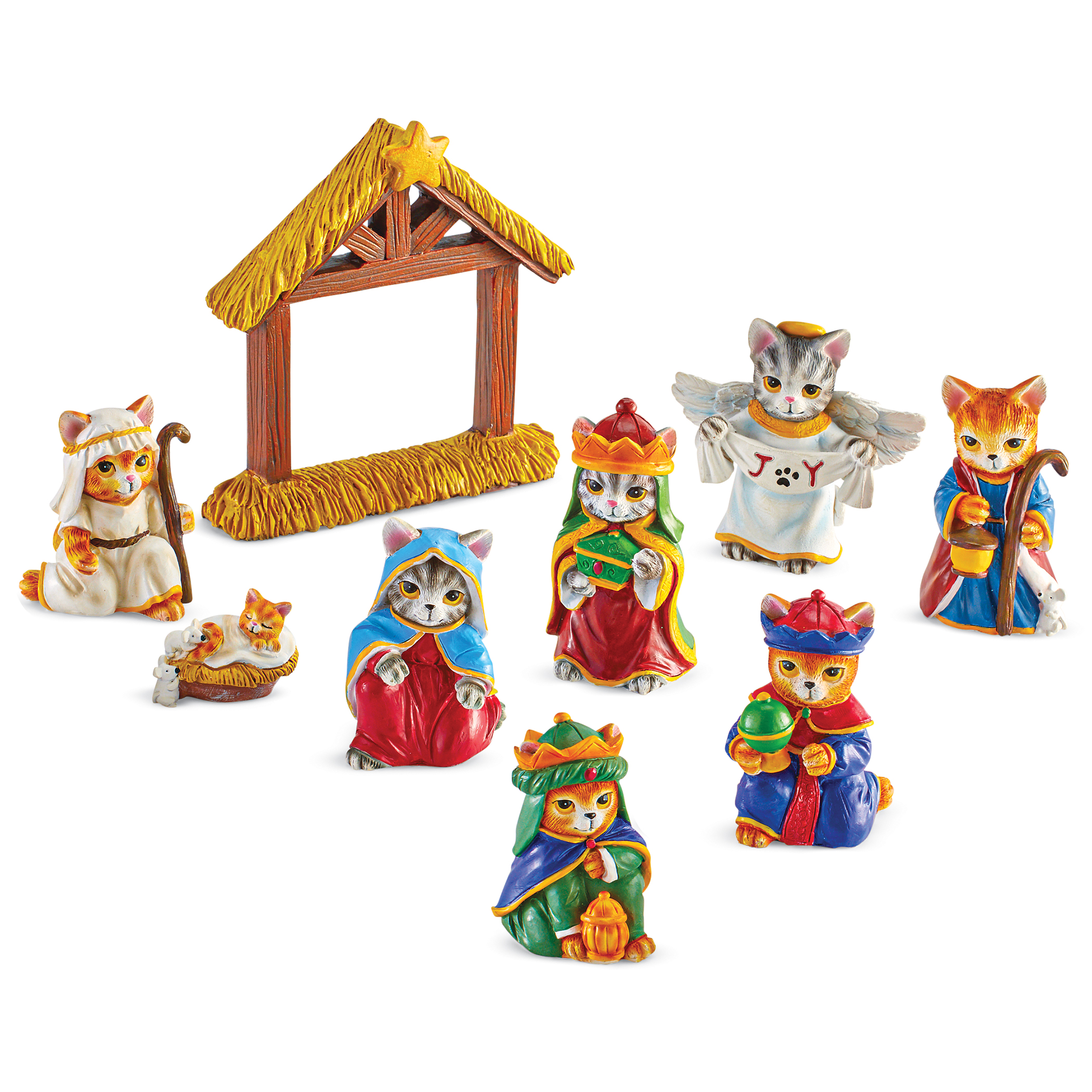Hand-Painted 9-Piece Cat Christmas Nativity Scene Set 4.5 X 1 X 4.75