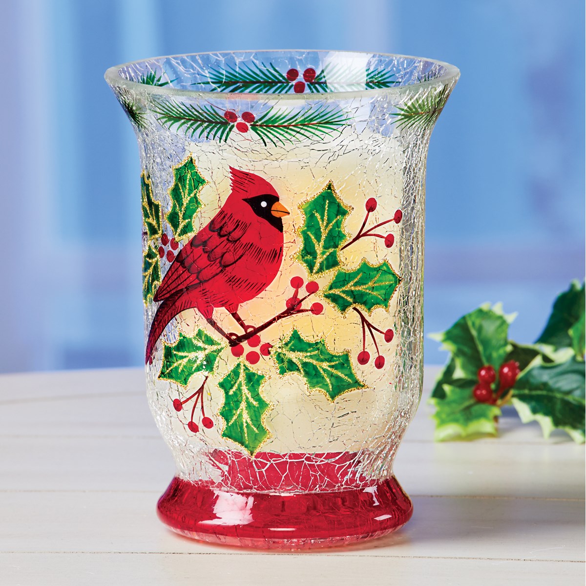 Cardinal Crackled Glass Flameless Votive Candle Holder | Collections Etc.
