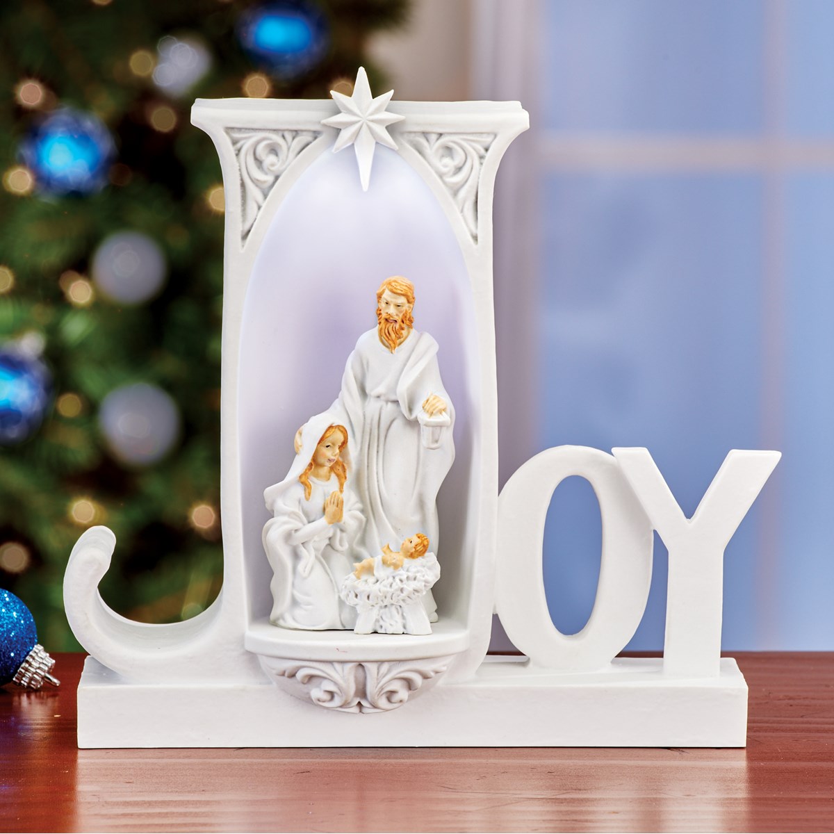 HandPainted Lighted Joy Nativity Scene Tabletop Decor Collections Etc.